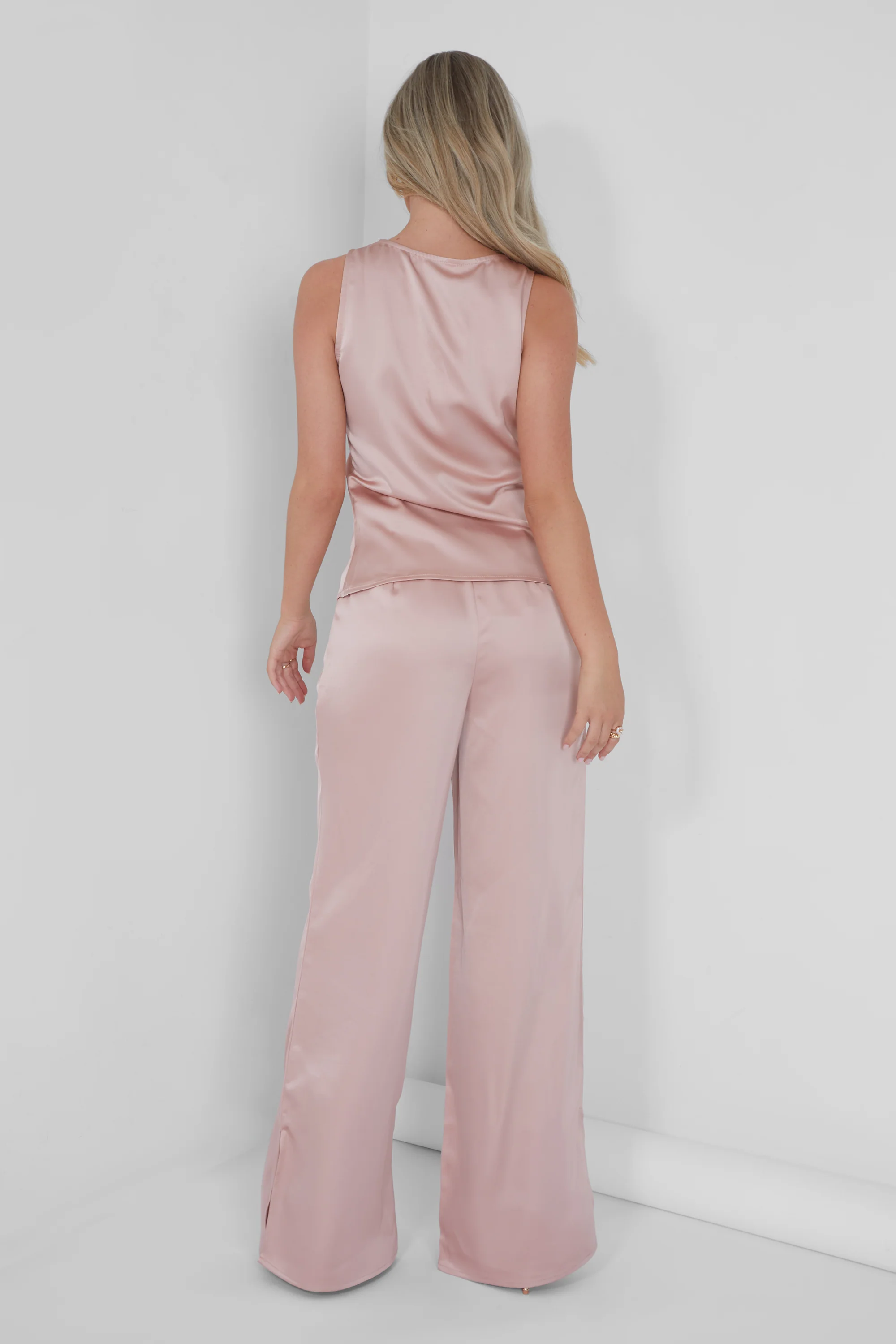 Button Detail Satin Waistcoat Top Pink - Image 5