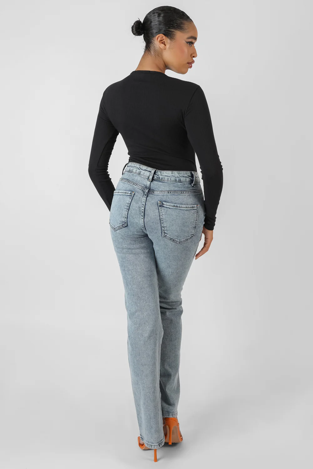 FRONT BUTTON LONG SLEEVE RIBBED BODYSUIT BLACK - Image 4