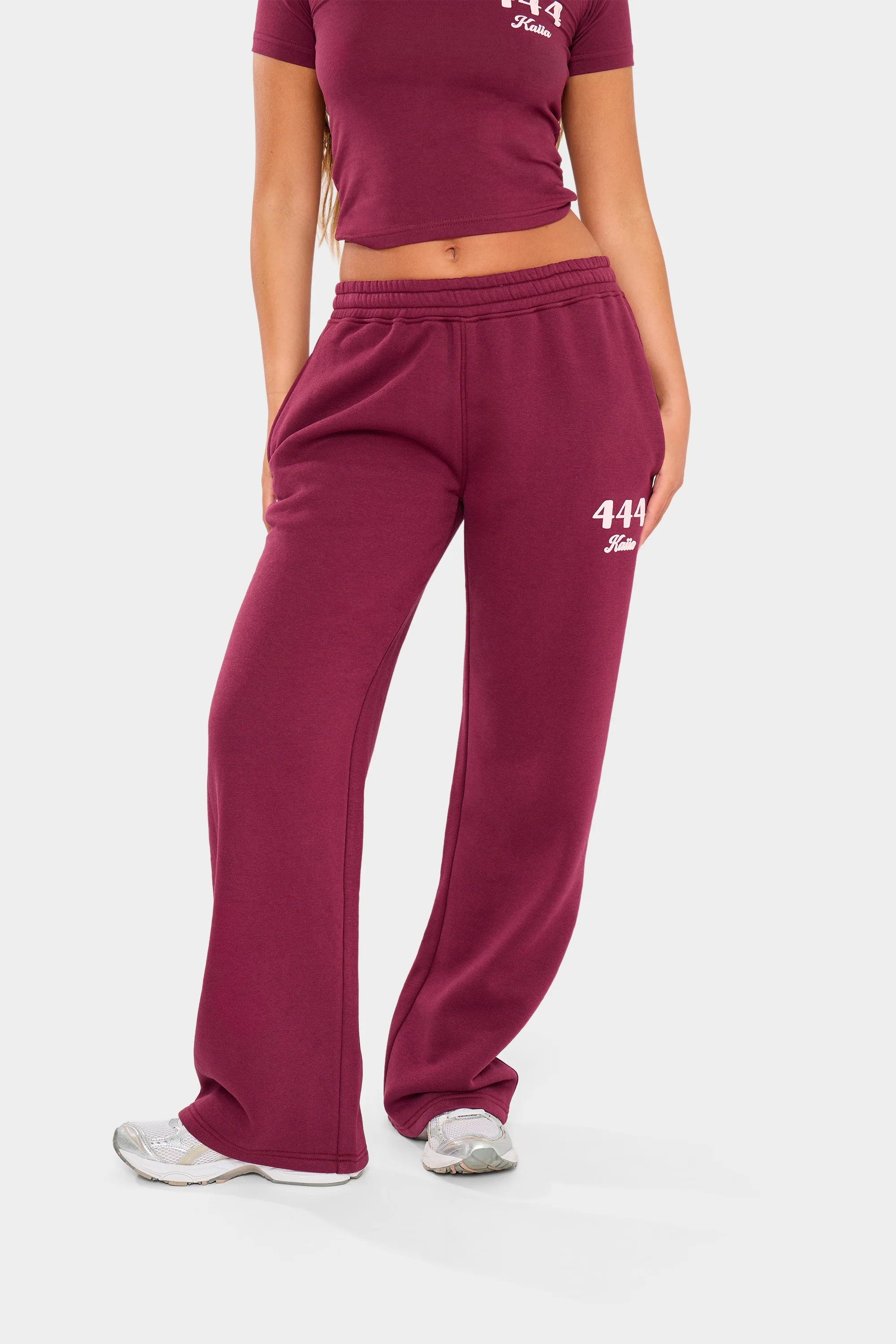 Kaiia 444 Wide Leg Joggers Burgundy & Pink - Image 7