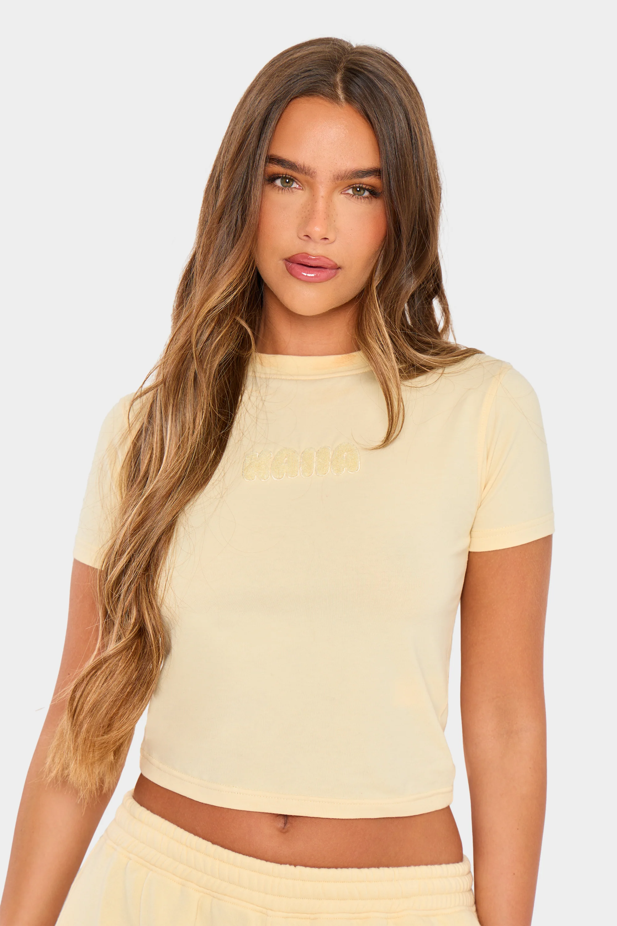 Kaiia Bubble Borg Baby Tee Soft Lemon - Image 5