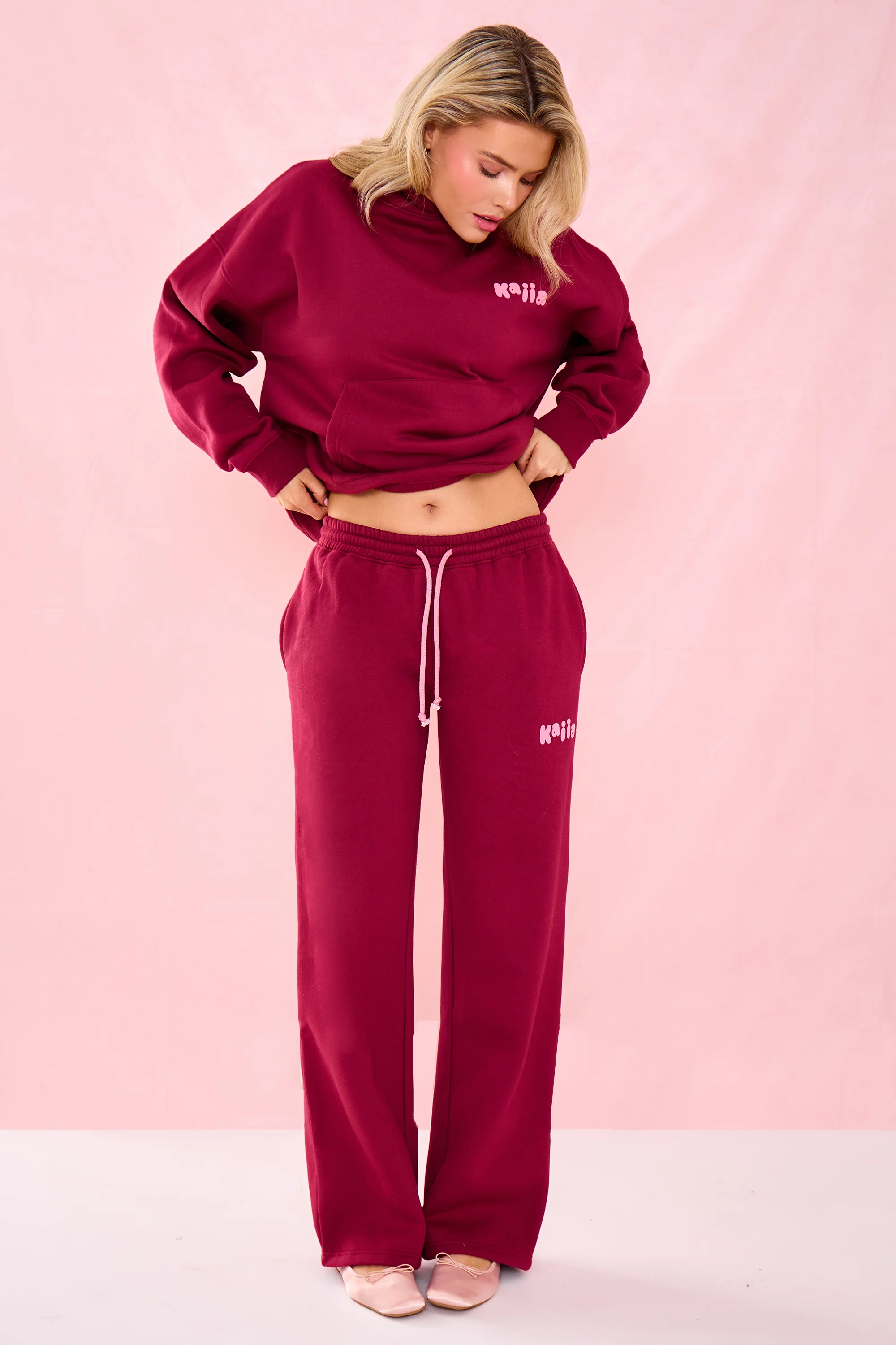 Kaiia Bubble Graphic Wide Leg Joggers Raspberry Jelly