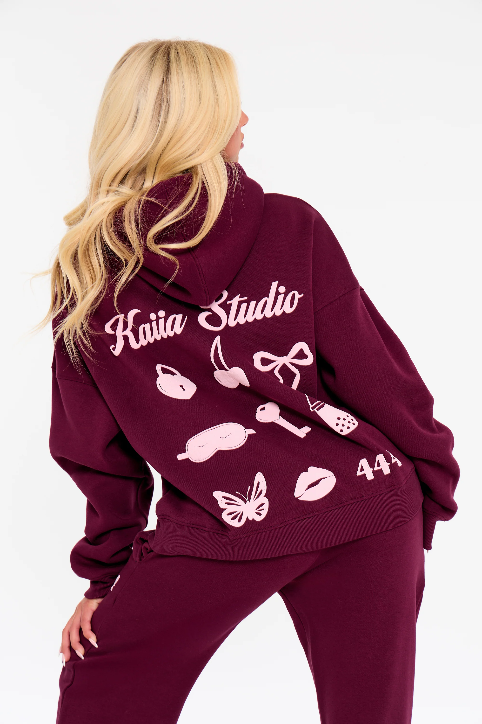 Kaiia Bubble Icon Oversized Hoodie Burgundy & Pink - Image 3