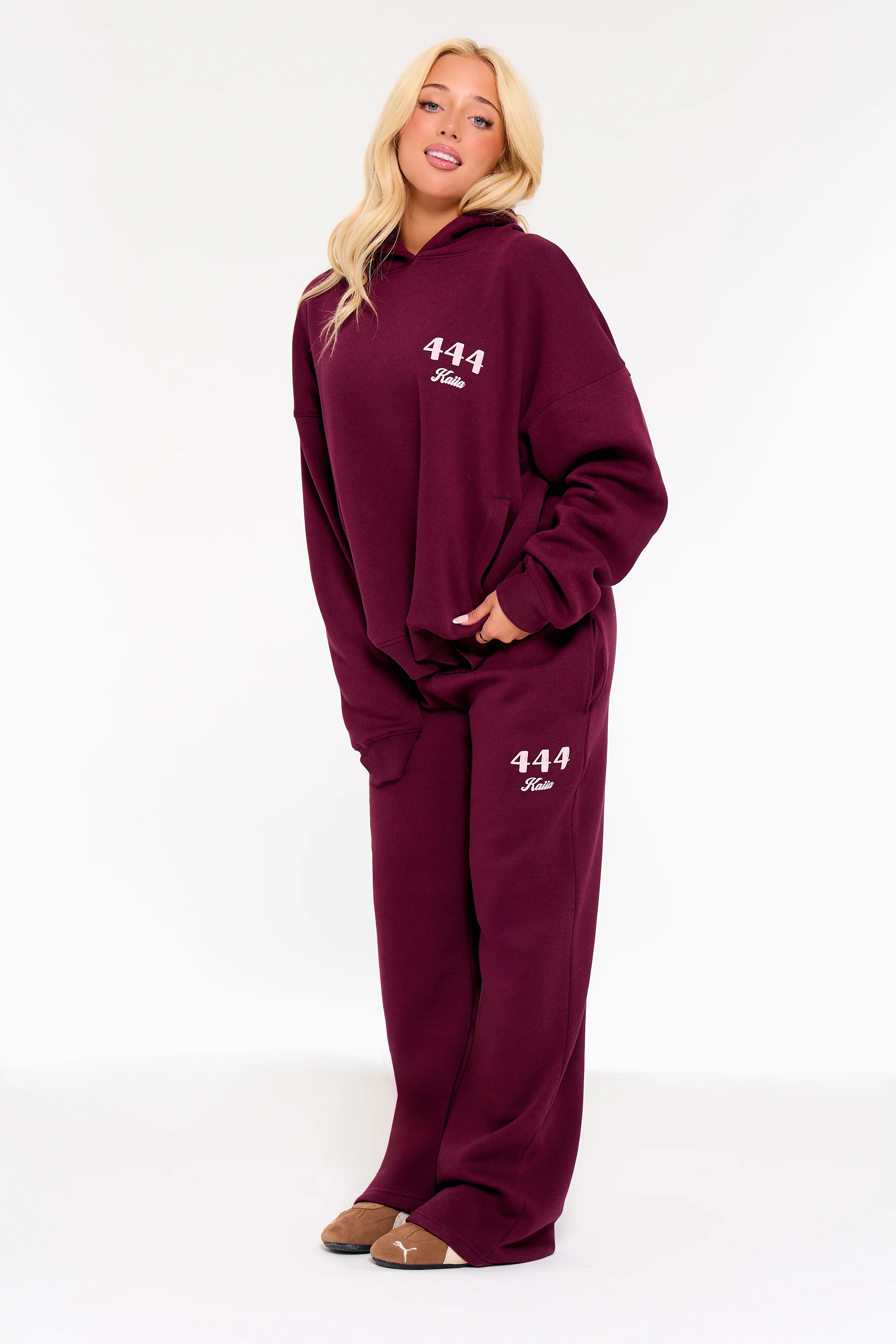 Kaiia Bubble Icon Oversized Hoodie Burgundy & Pink - Image 4