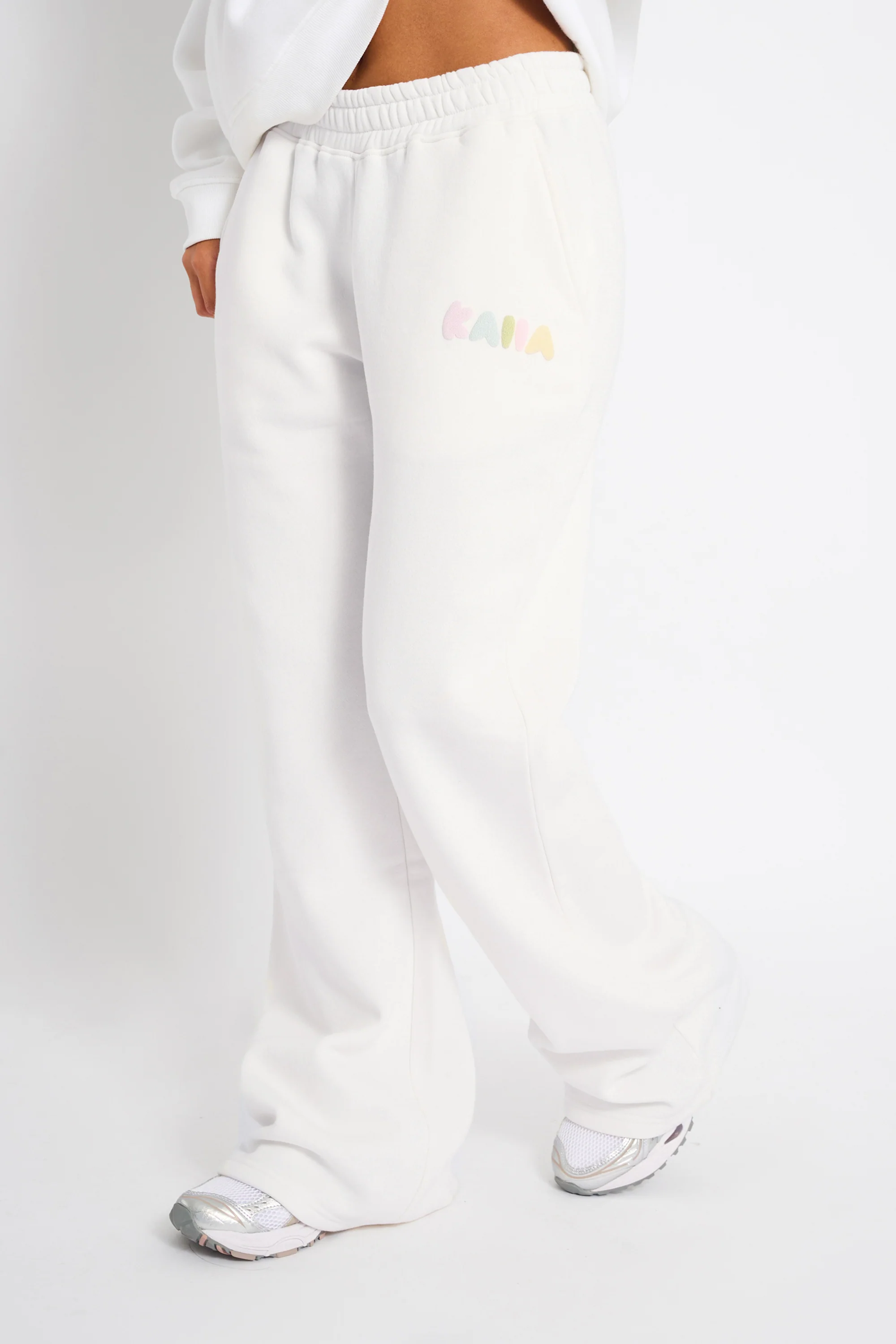 Kaiia Bubble Wide Leg Joggers Off White & Rainbow - Image 2