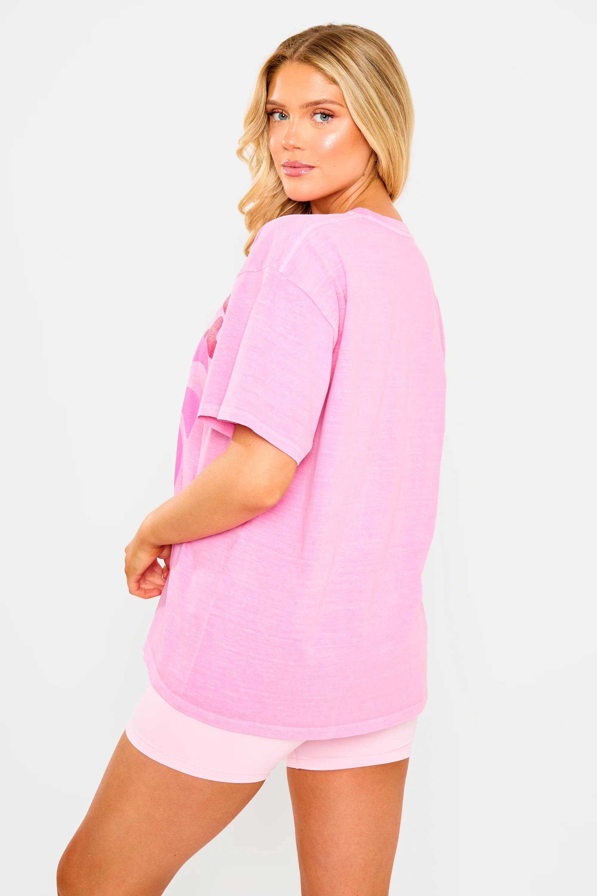 Kaiia Cannes Contrast Graphic Oversized T-shirt Pink - Image 2