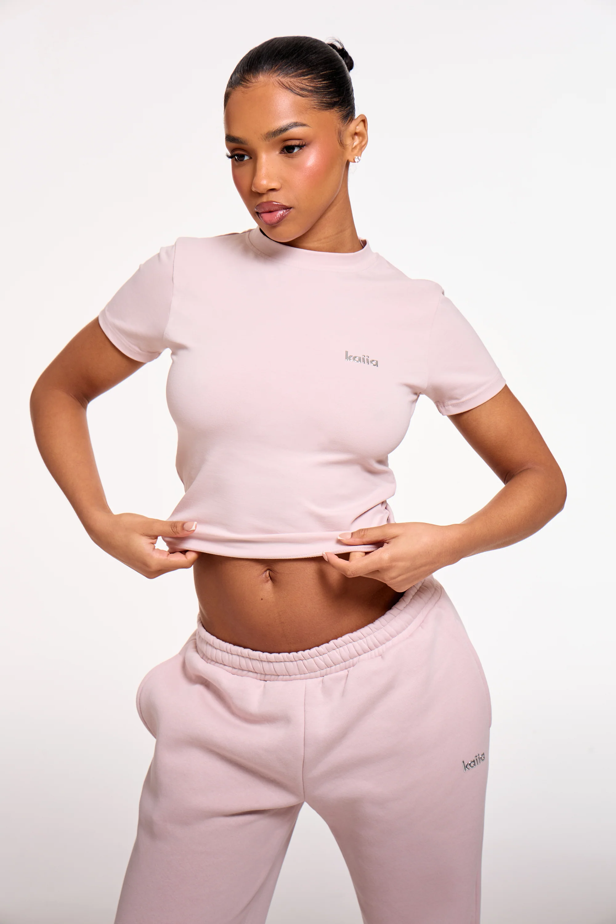 Kaiia Chrome Logo Baby Tee Pale Dusty Lilac