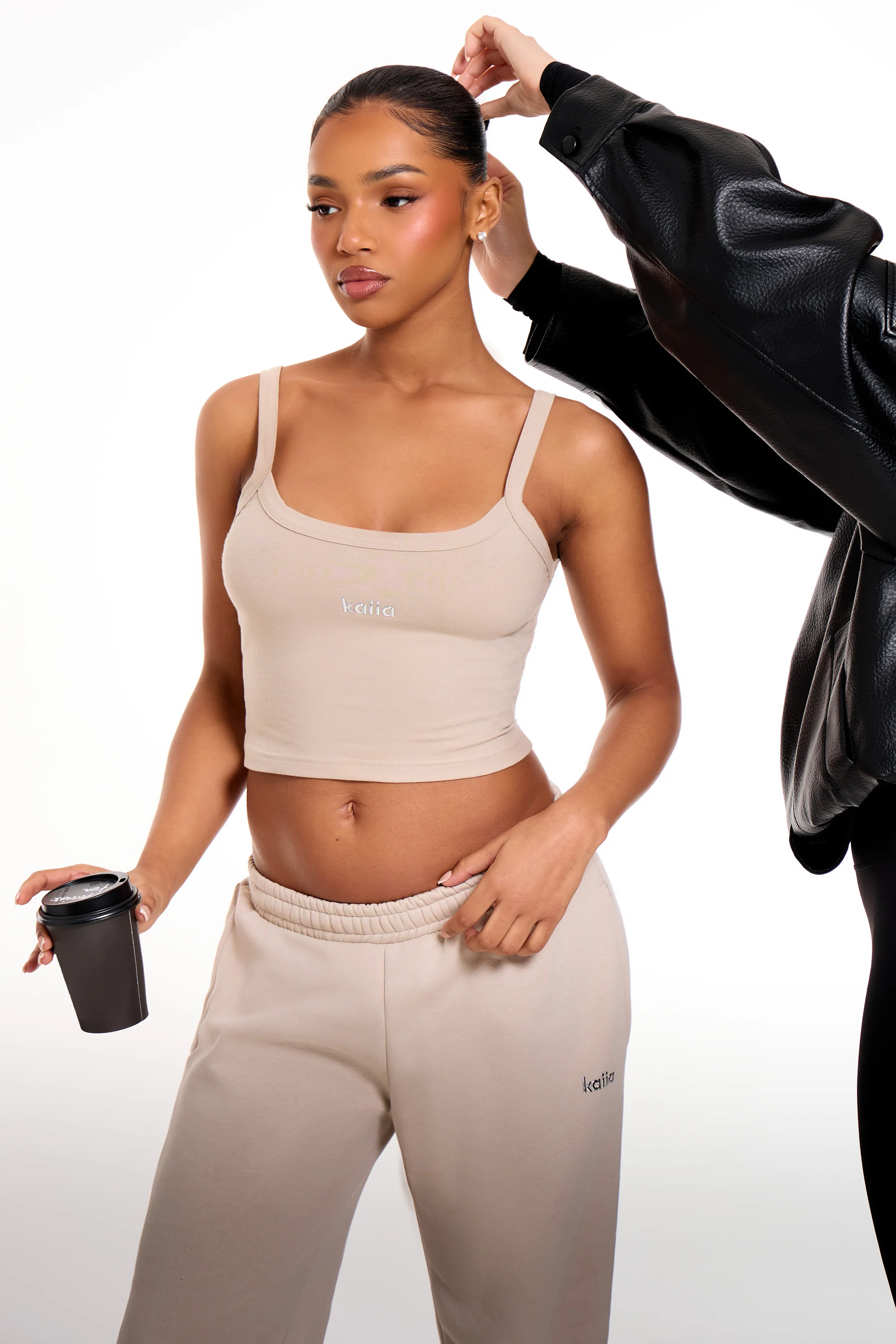 Kaiia Chrome Logo Cami Top Ash Taupe