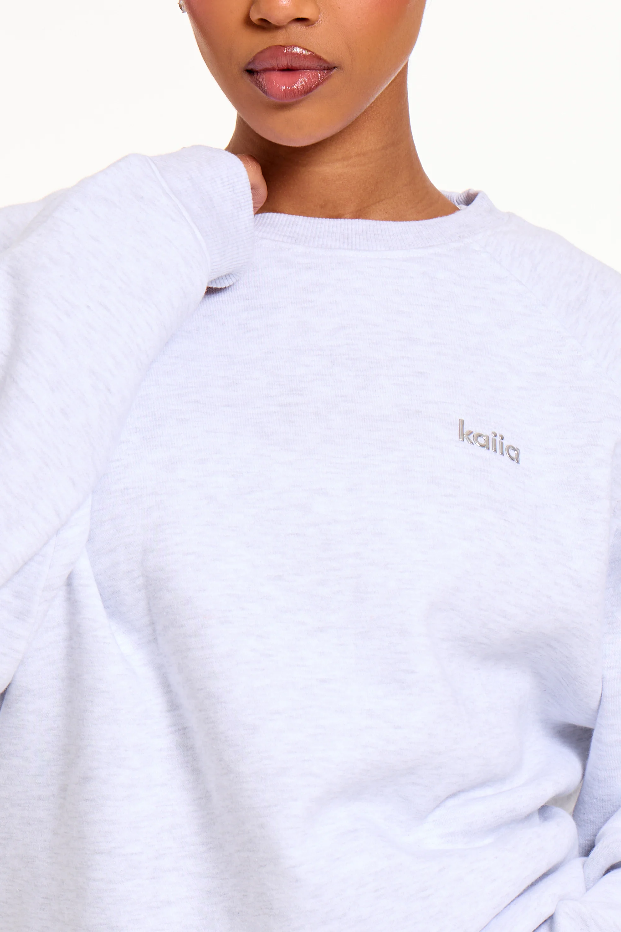 Kaiia Chrome Logo Oversized Sweatshirt Grey Melange - Image 4