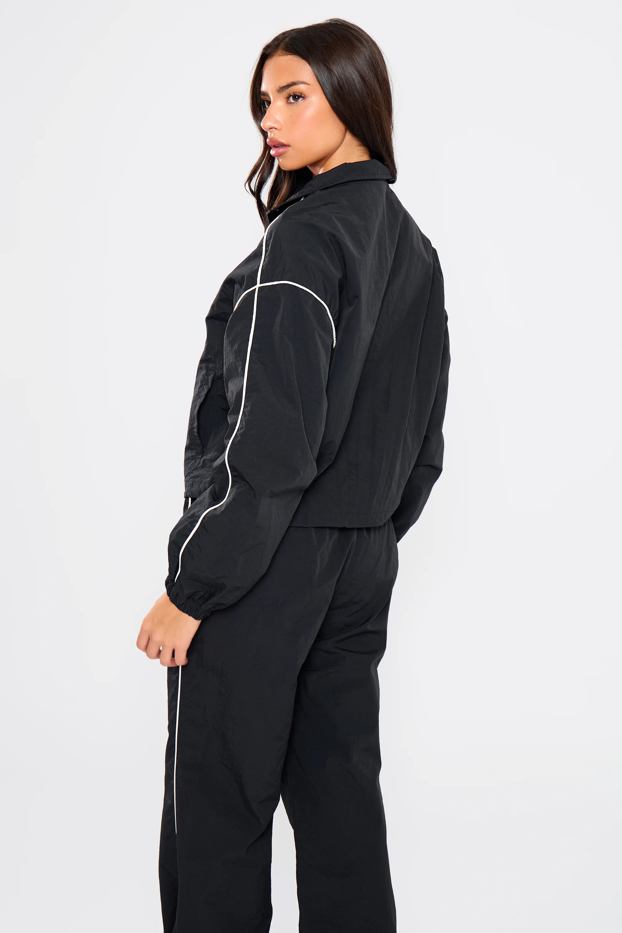 Kaiia Contrast Piping Quarter Zip Track Jacket Black - Image 5