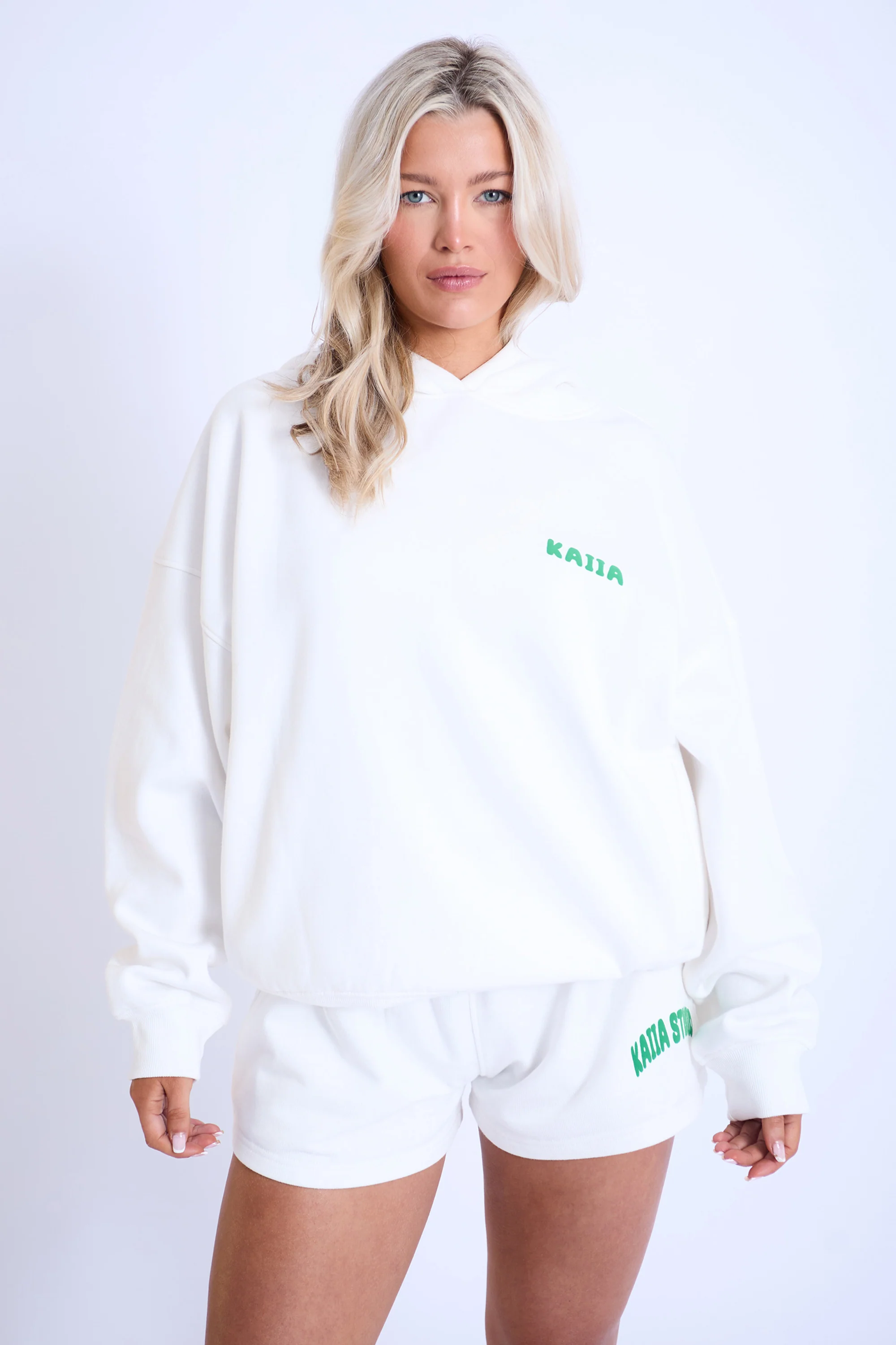 Kaiia Design Bubble Logo Oversized Hoodie Off White & Green - Image 2