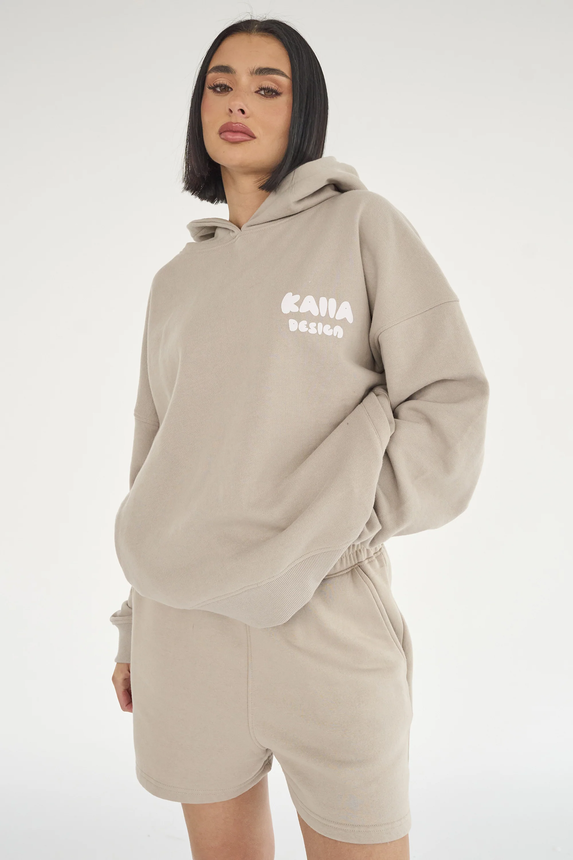 Kaiia Design Bubble Print Oversized Hoodie Stone - Image 5