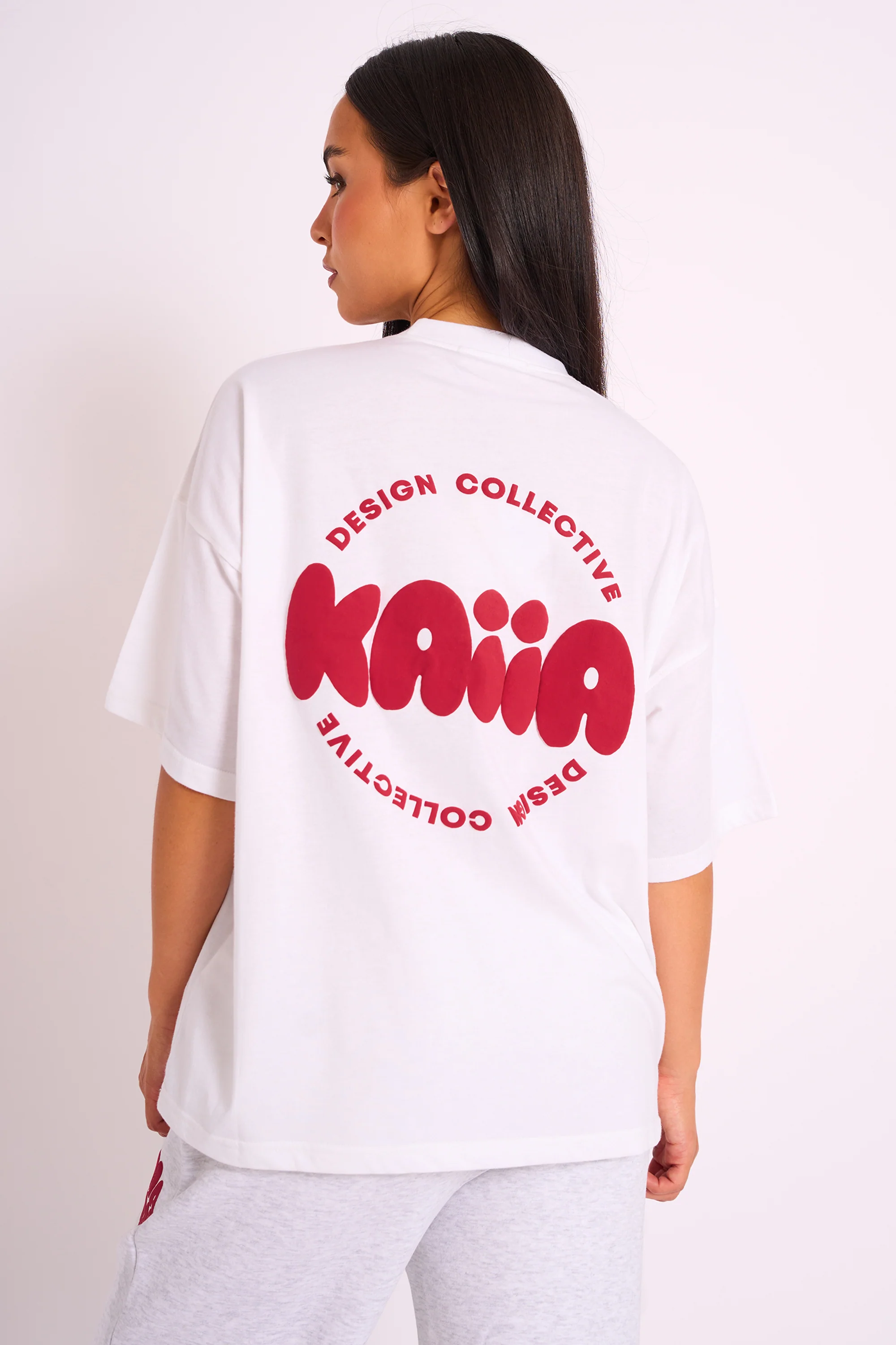 Kaiia Oversized Tee White & Red - Image 2