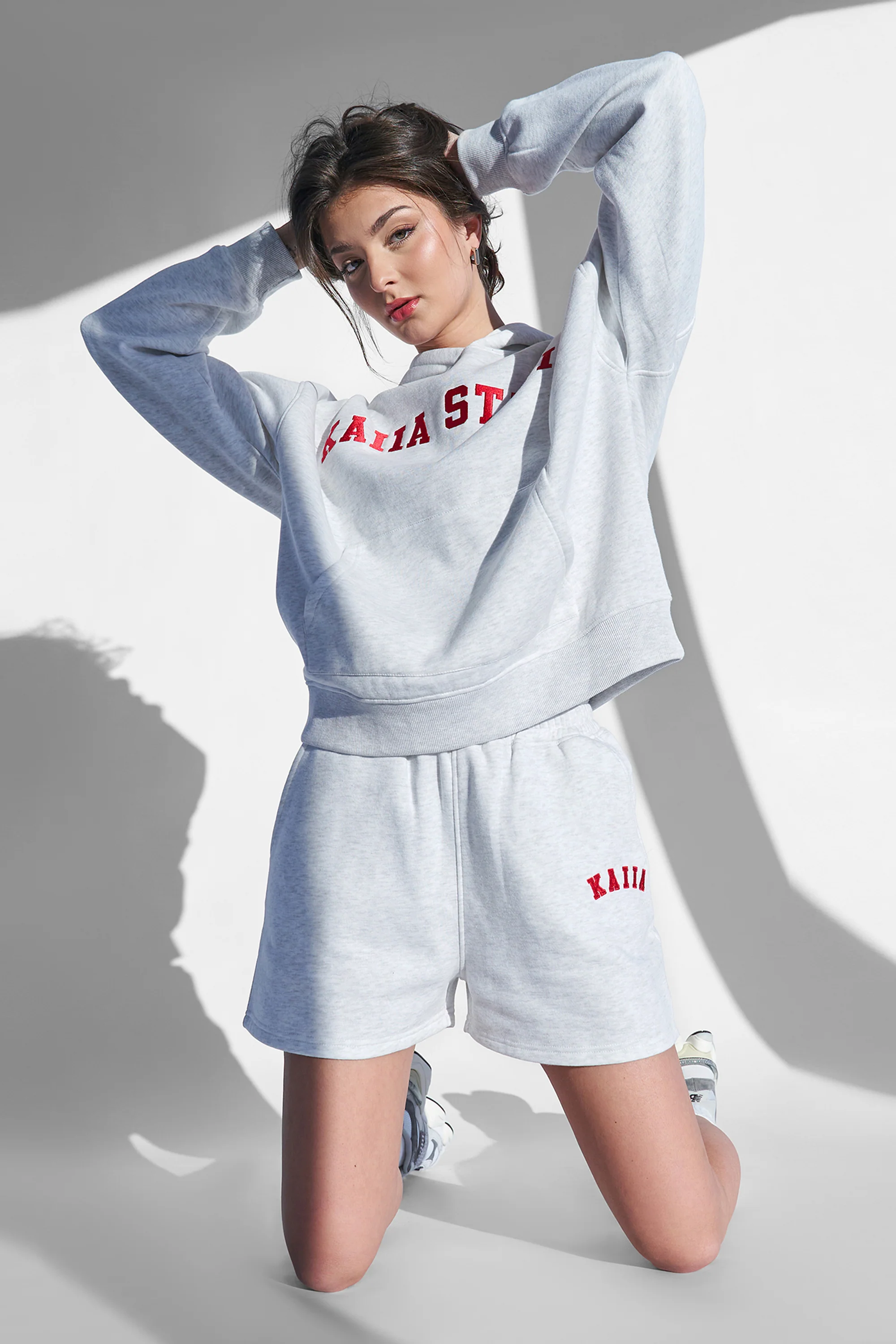 Kaiia Logo Sweat Shorts Light Grey Marl & Red - Image 8