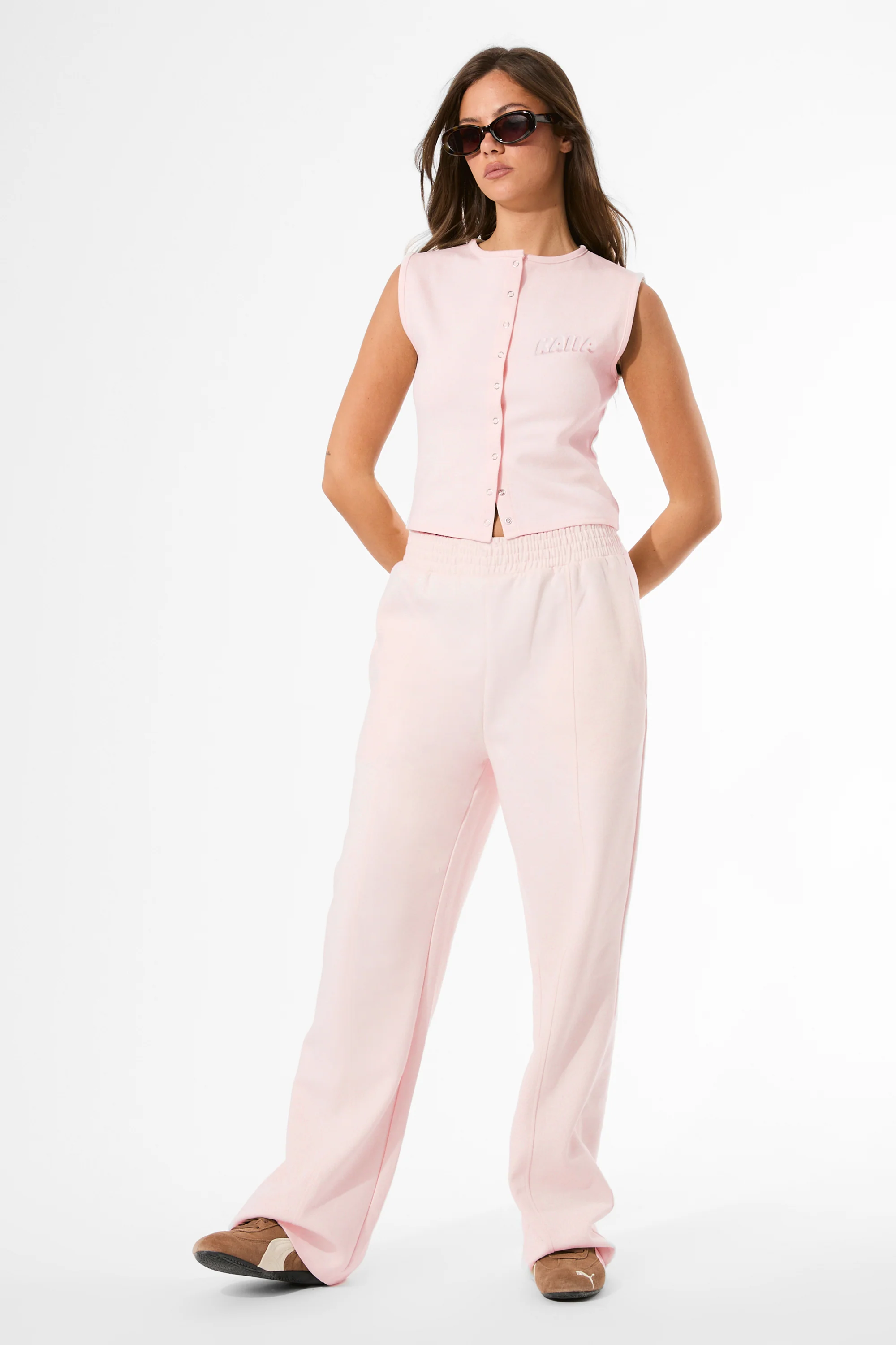 Kaiia Embossed Bubble Logo Button Waistcoat Light Rose - Image 2