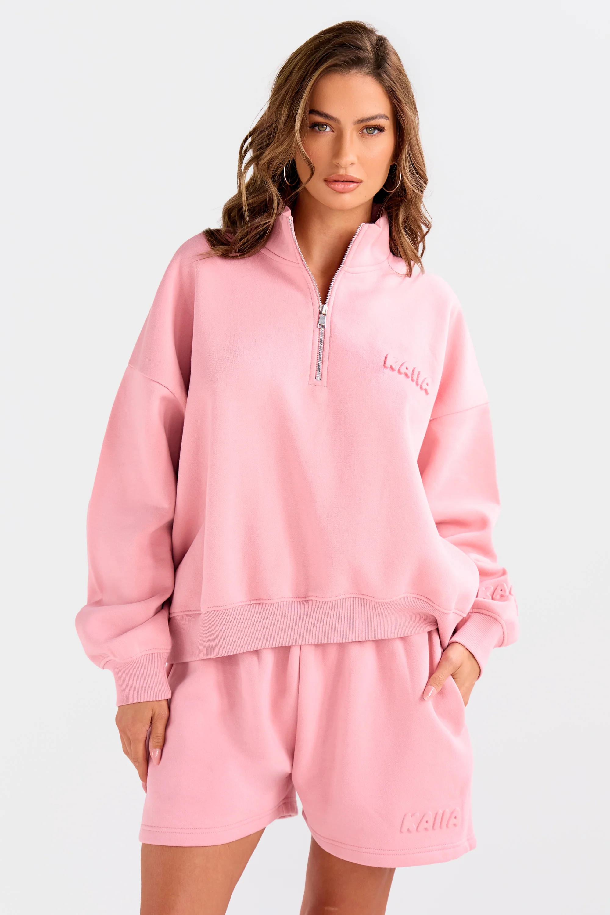 Kaiia Embossed Bubble Logo Mini Sweat Shorts Dusty Rose - Image 4