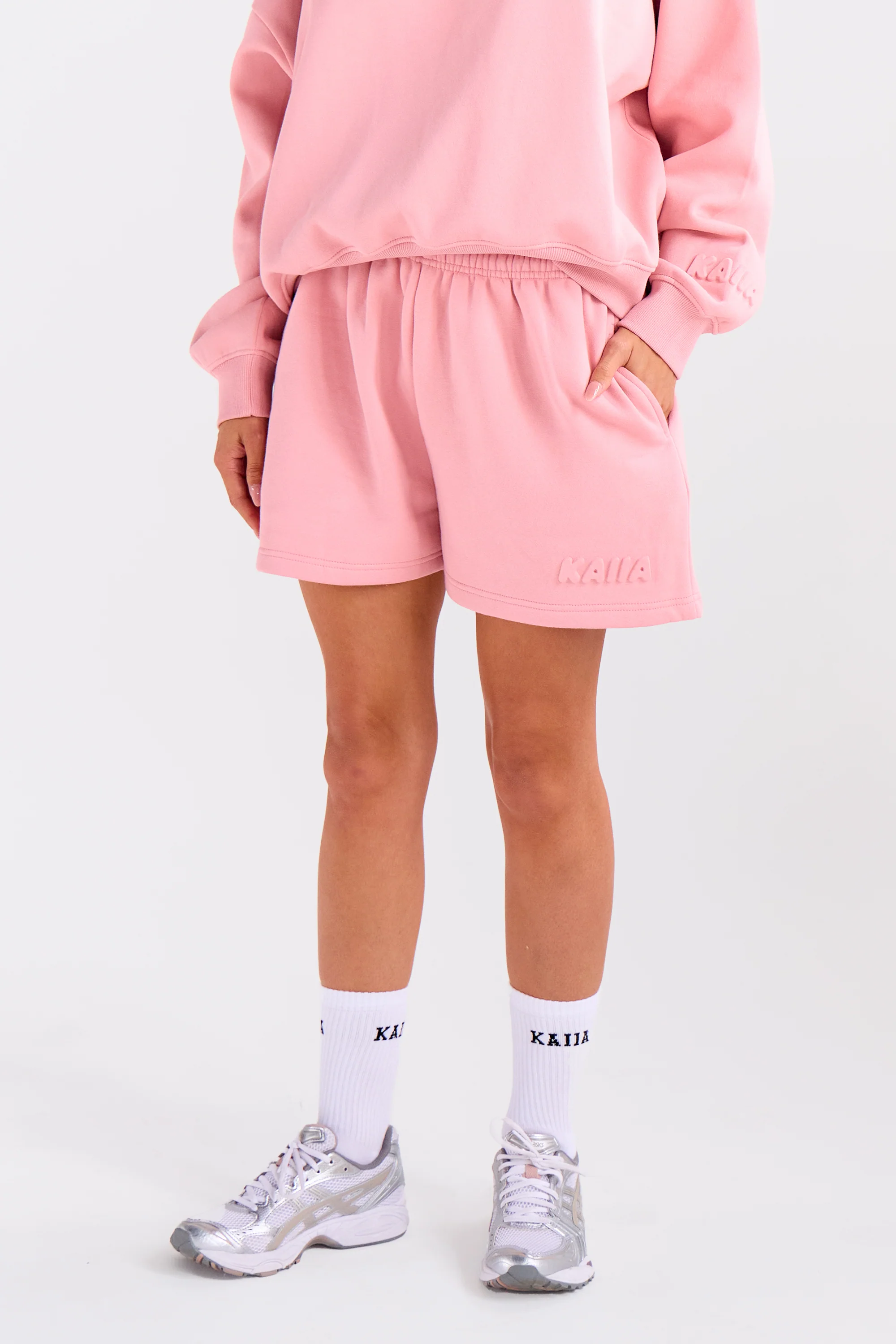 Kaiia Embossed Bubble Logo Mini Sweat Shorts Dusty Rose - Image 5