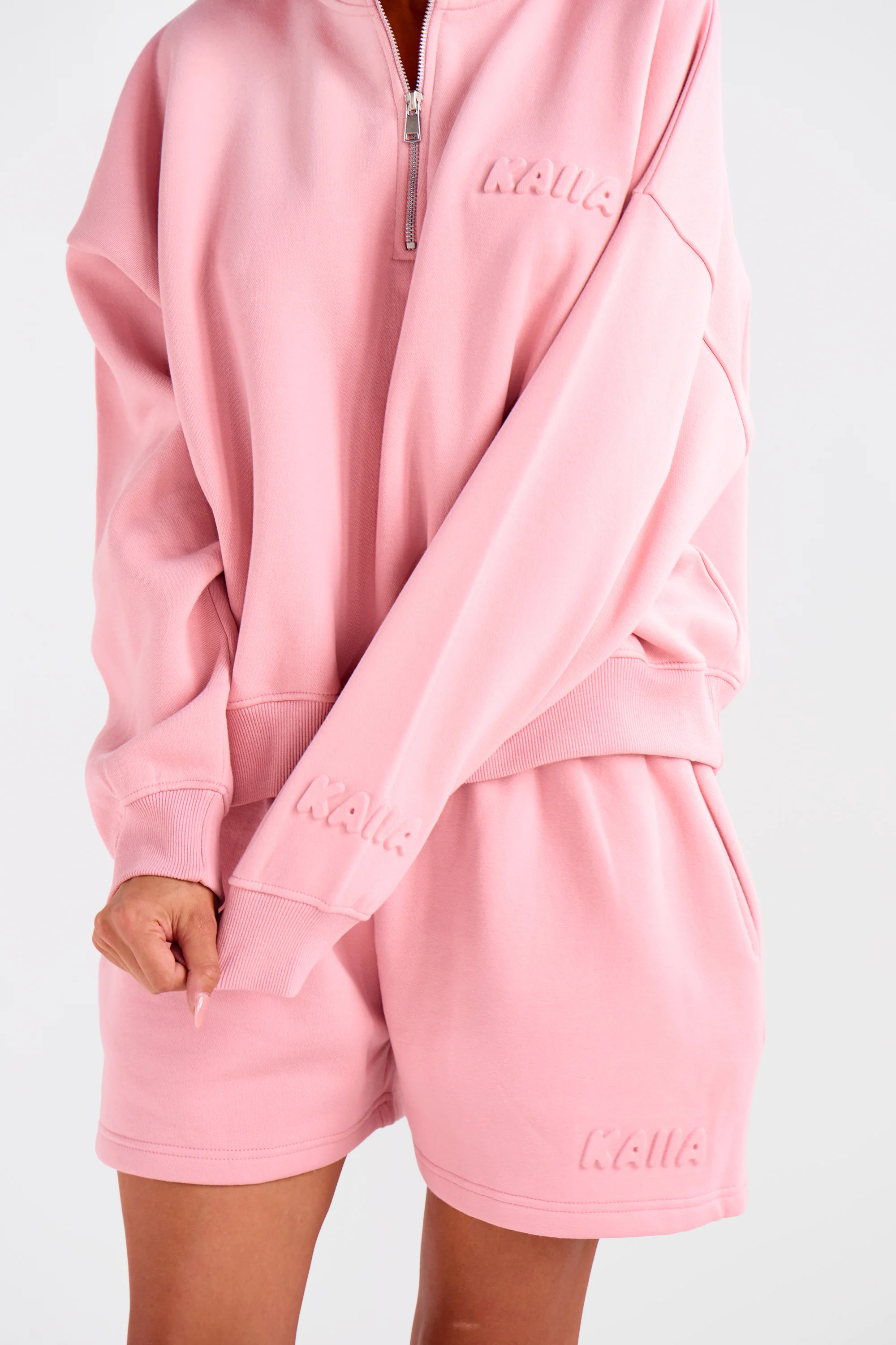 Kaiia Embossed Bubble Logo Mini Sweat Shorts Dusty Rose - Image 7