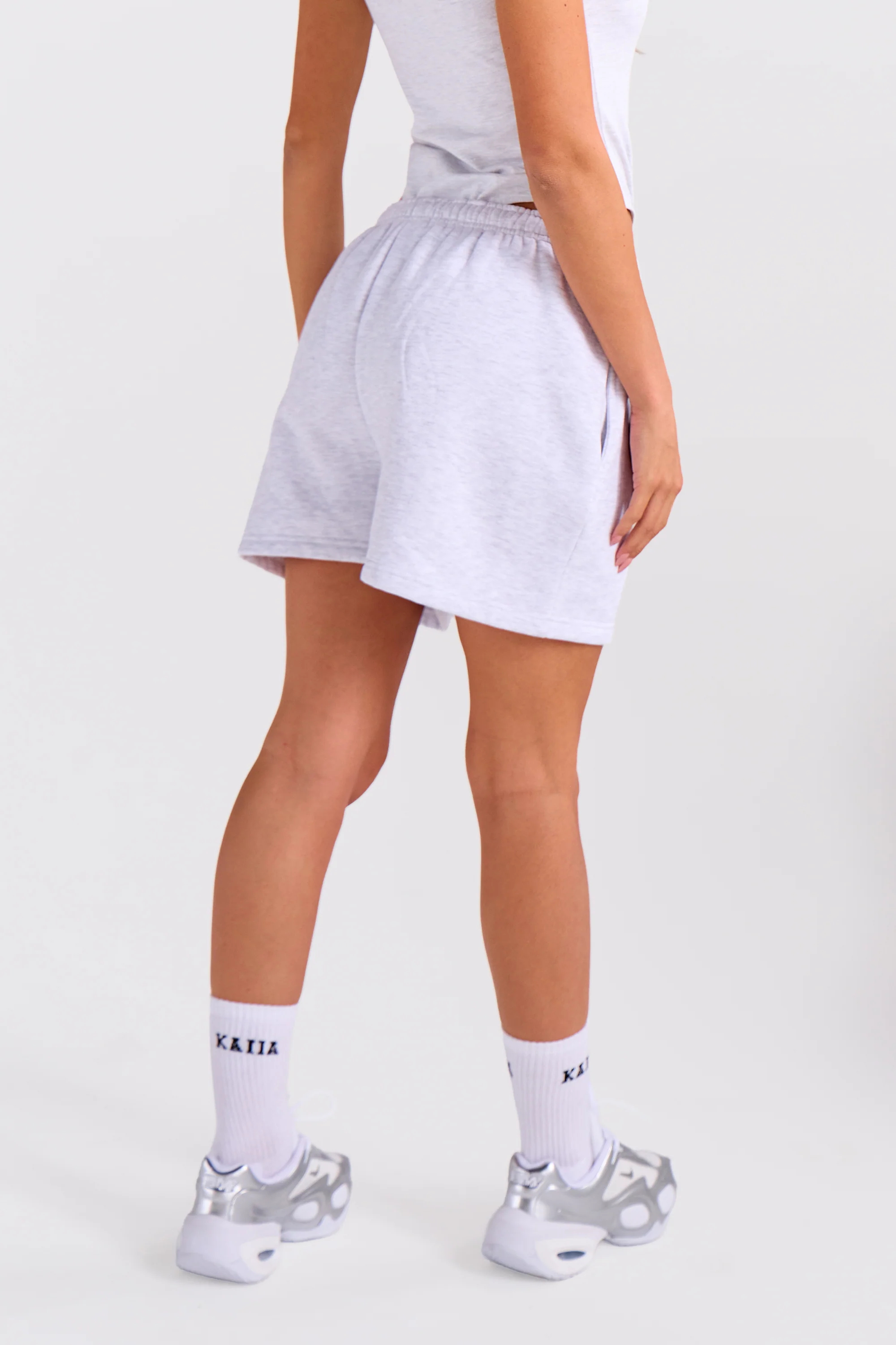 Kaiia Embossed Bubble Logo Mini Sweat Shorts Light Grey Marl - Image 7