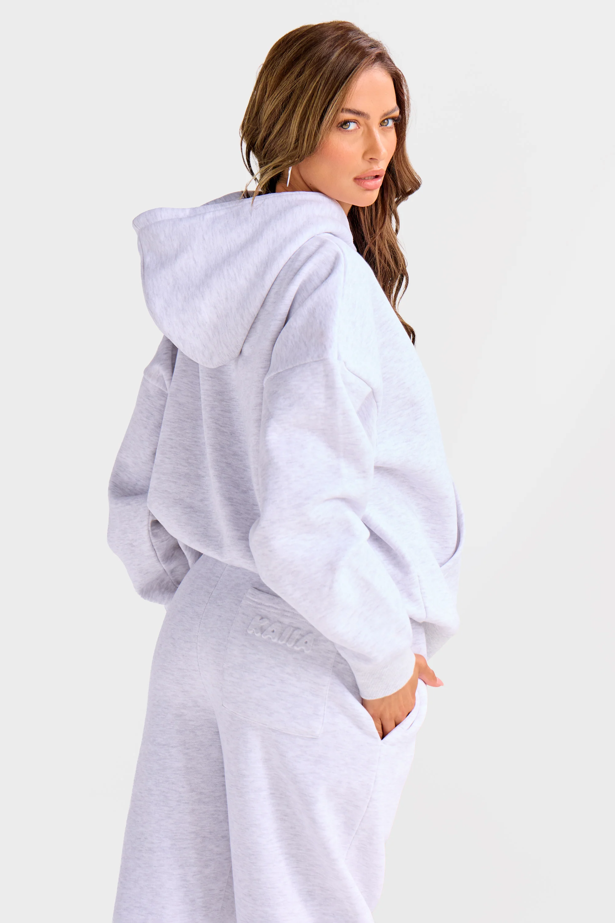 Kaiia Embossed Bubble Logo Oversized Hoodie Light Grey Marl - Image 4