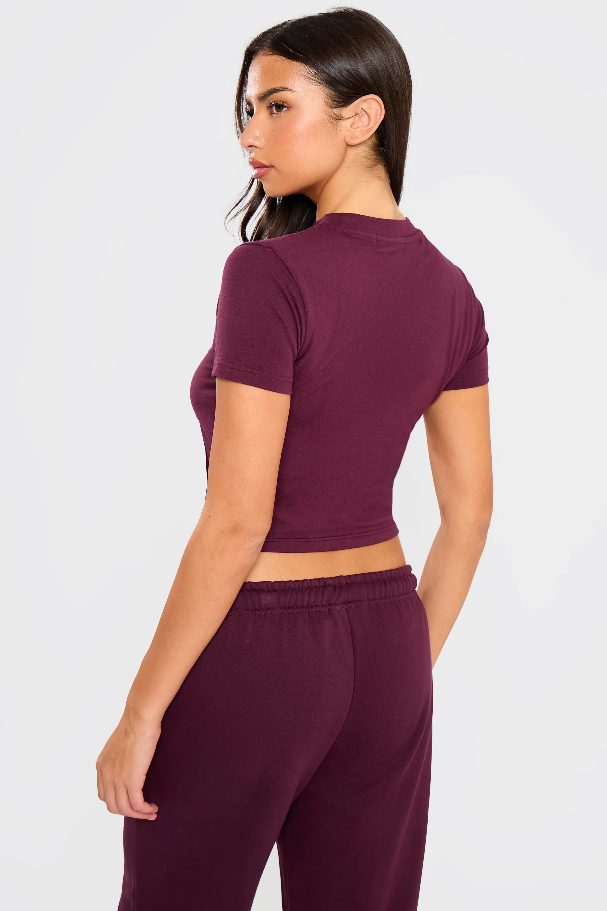 Kaiia Embossed Bubble Logo Baby Tee Deep Merlot Burgundy - Image 2