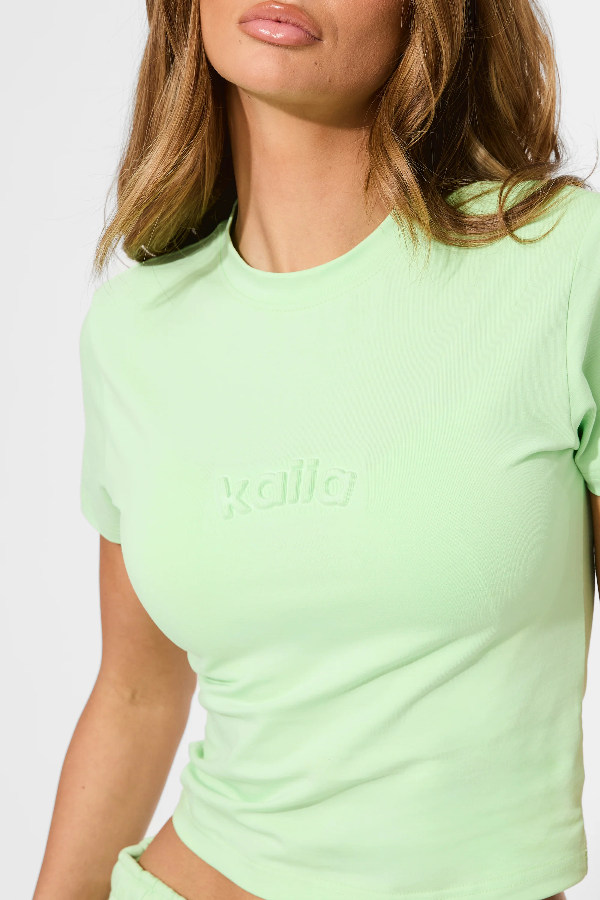 Kaiia Embossed Logo Baby Tee Lime Sherbet - Image 4
