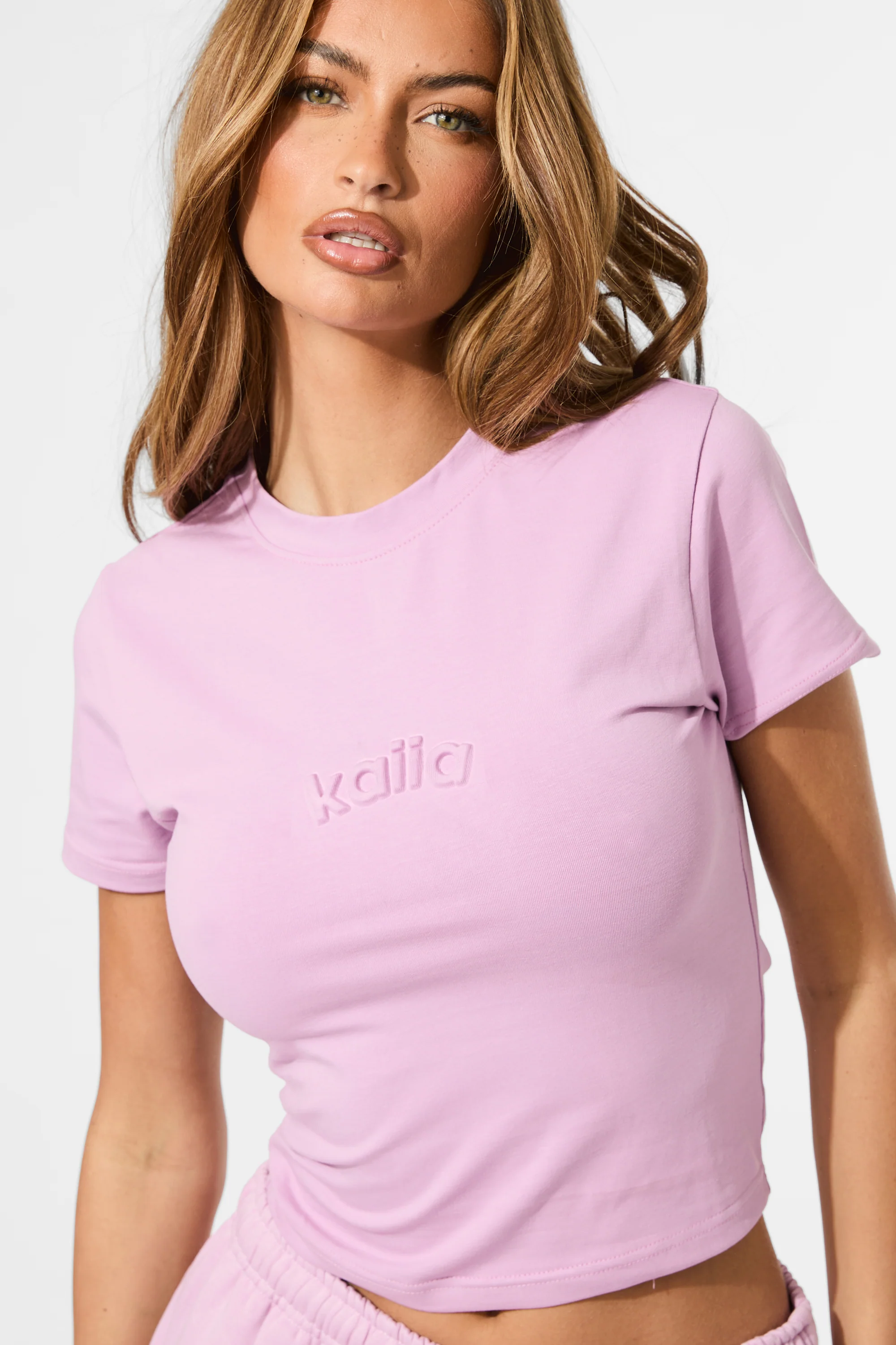 Kaiia Embossed Logo Baby Tee Parma Violet - Image 2