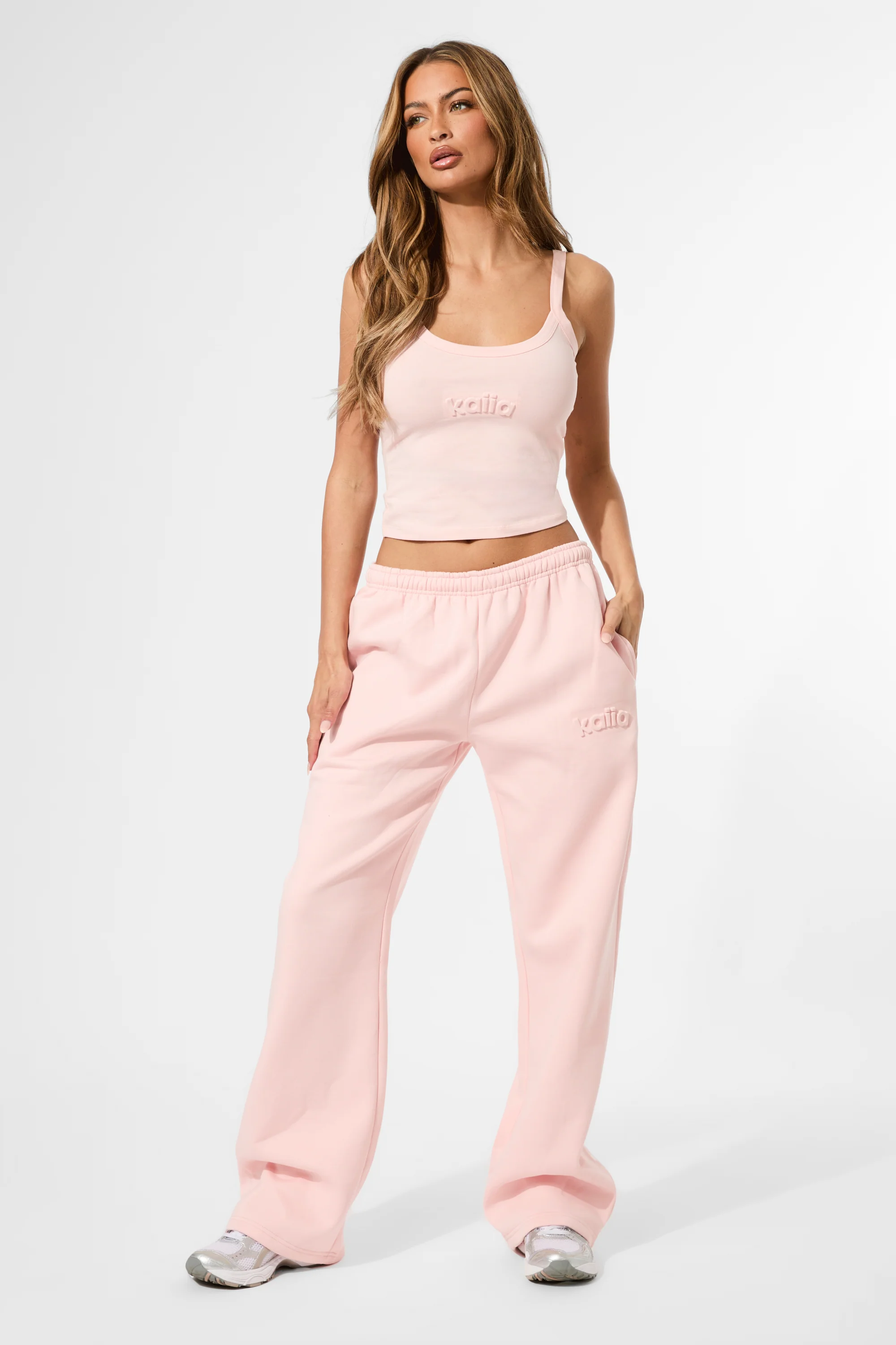 Kaiia Embossed Logo Cami Top Sugar Pink - Image 4