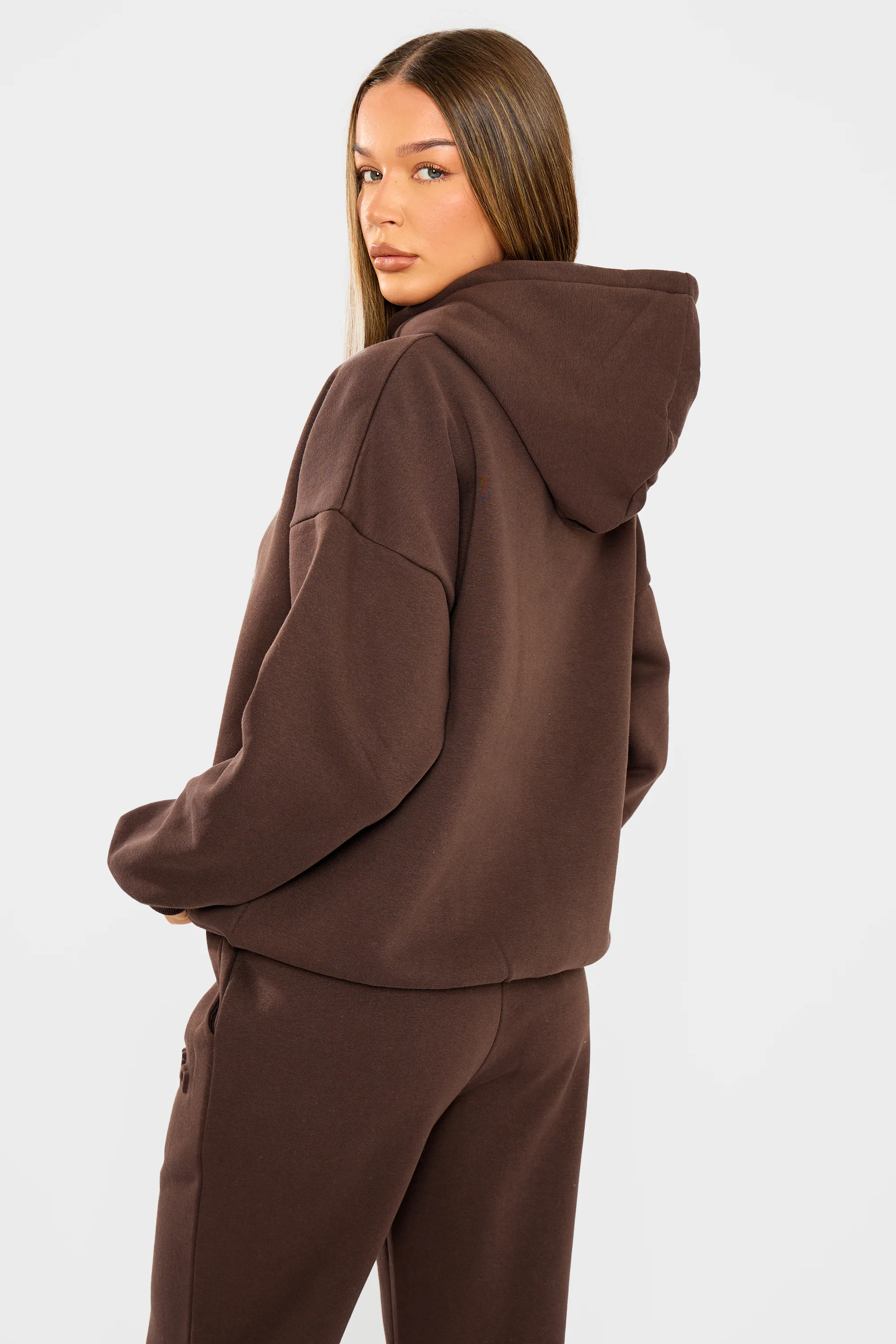 Kaiia Embossed Logo Oversized Hoodie Bitter Chocolate - Image 7