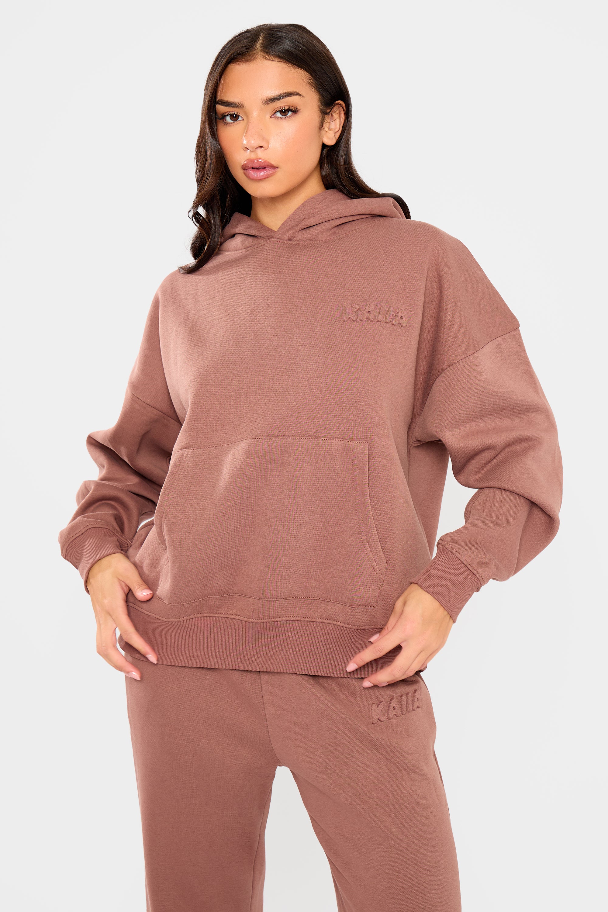 Kaiia Embossed Bubble Logo Oversized Hoodie Nutmeg - Image 5