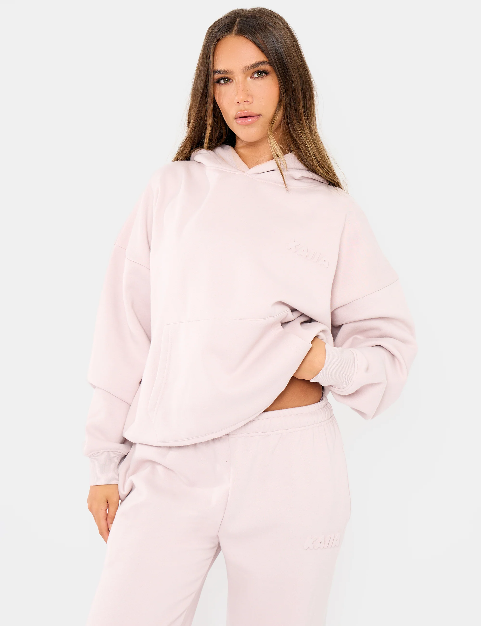 Kaiia Embossed Logo Oversized Hoodie Pale Dusty Lilac