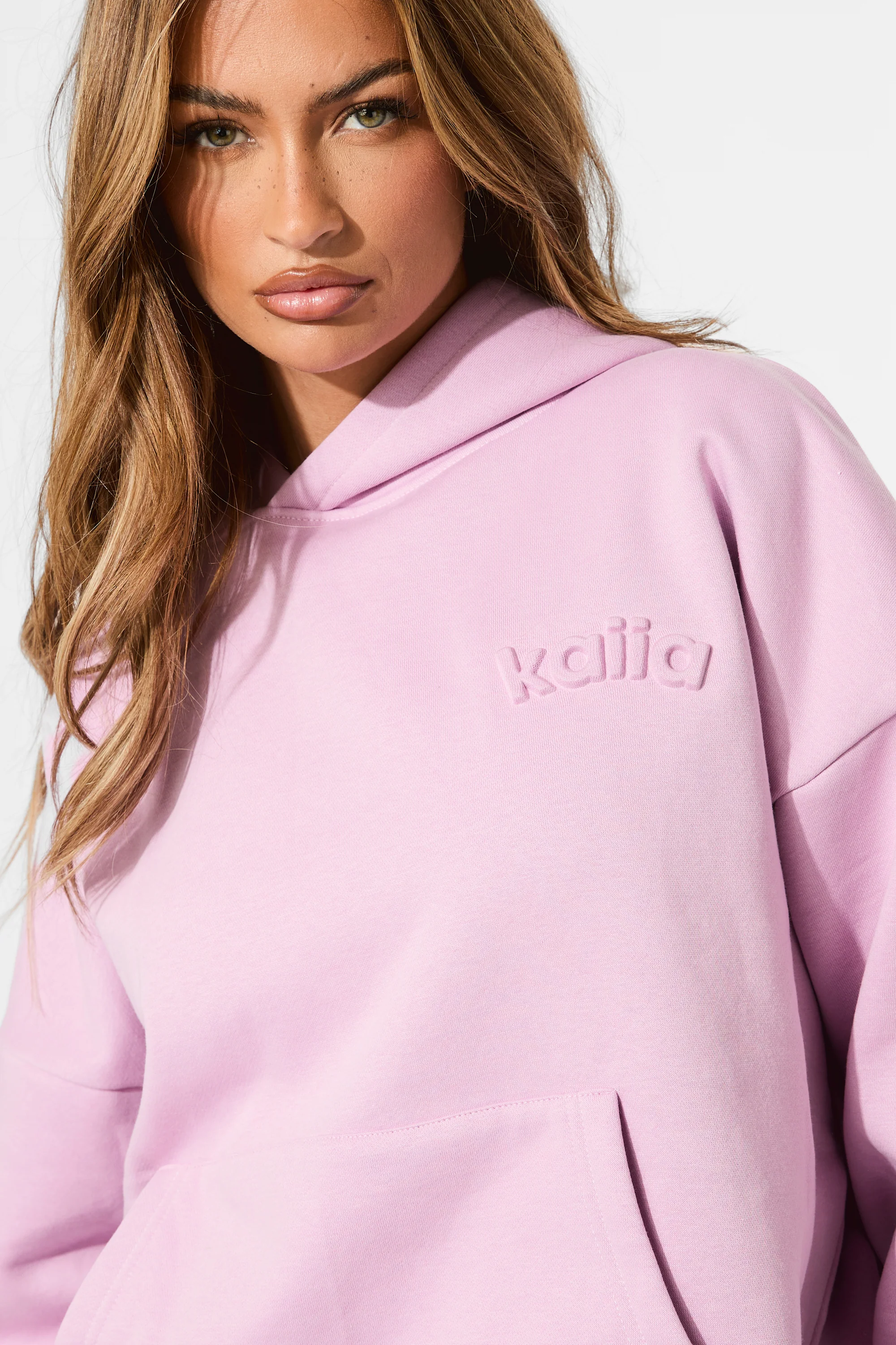 Kaiia Embossed Logo Oversized Hoodie Parma Violet - Image 2