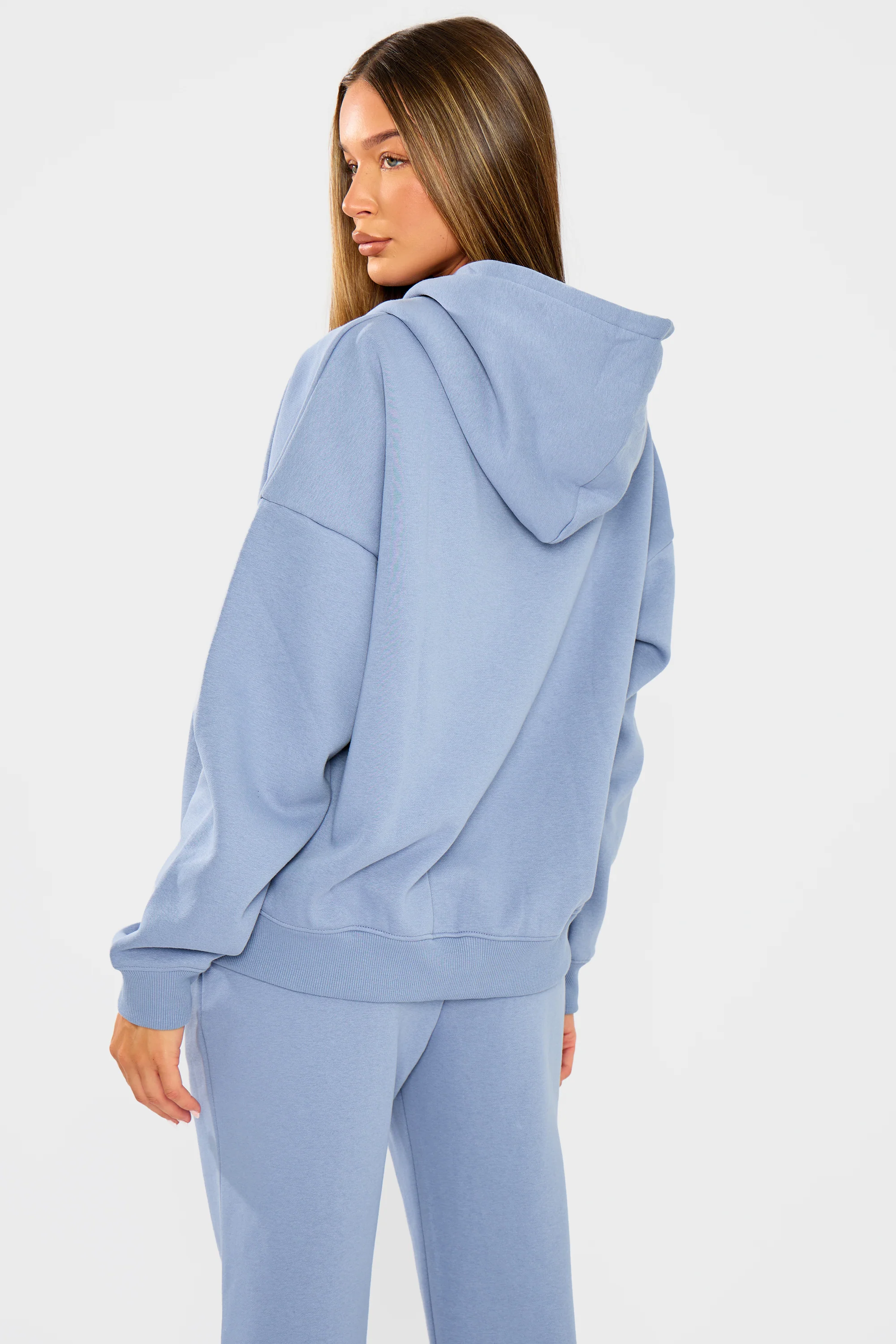 Kaiia Embossed Logo Oversized Zip Hoodie Vintage Blue - Image 7