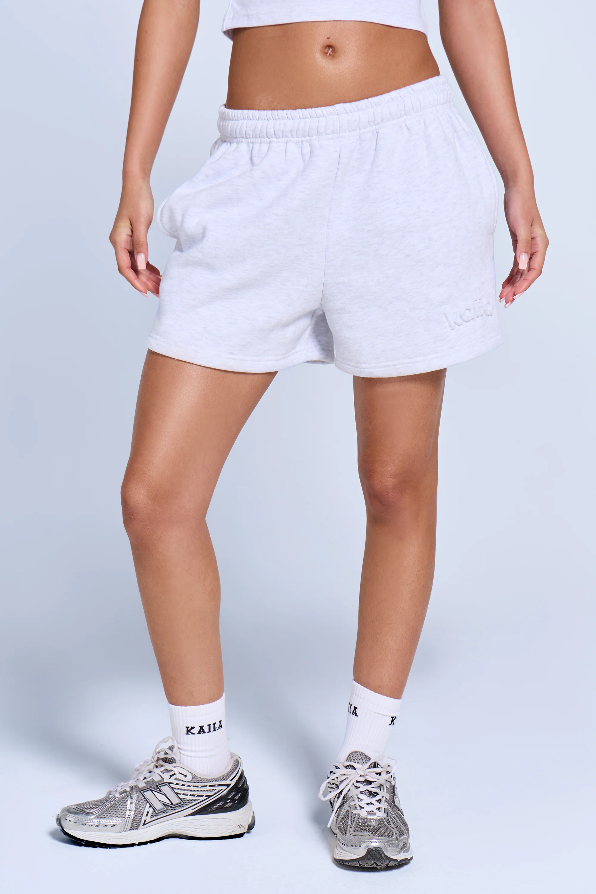 Kaiia Embossed Logo Shorts Light Grey Marl - Image 3