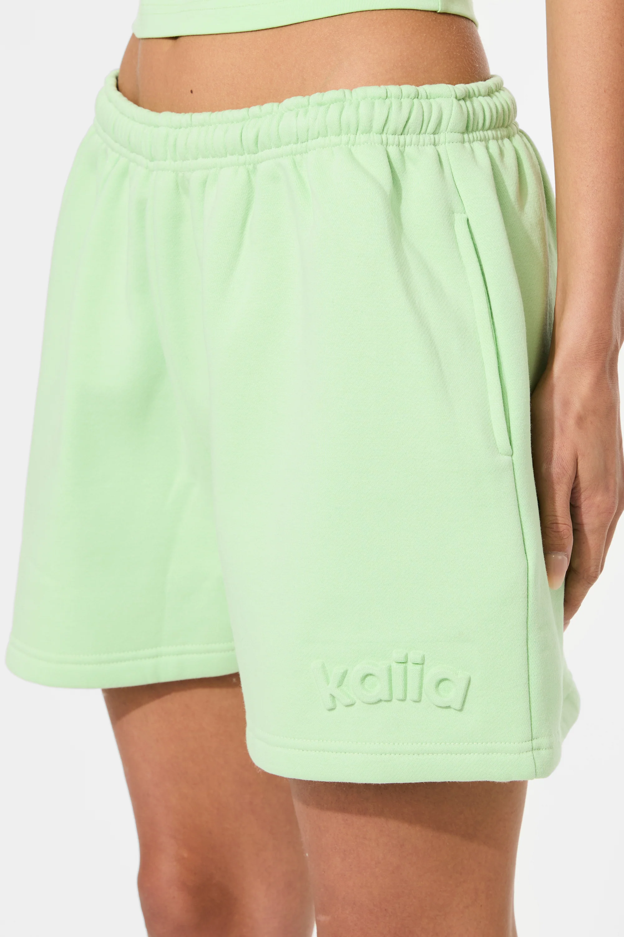 Kaiia Embossed Logo Mini Sweat Shorts Lime Sherbet - Image 7
