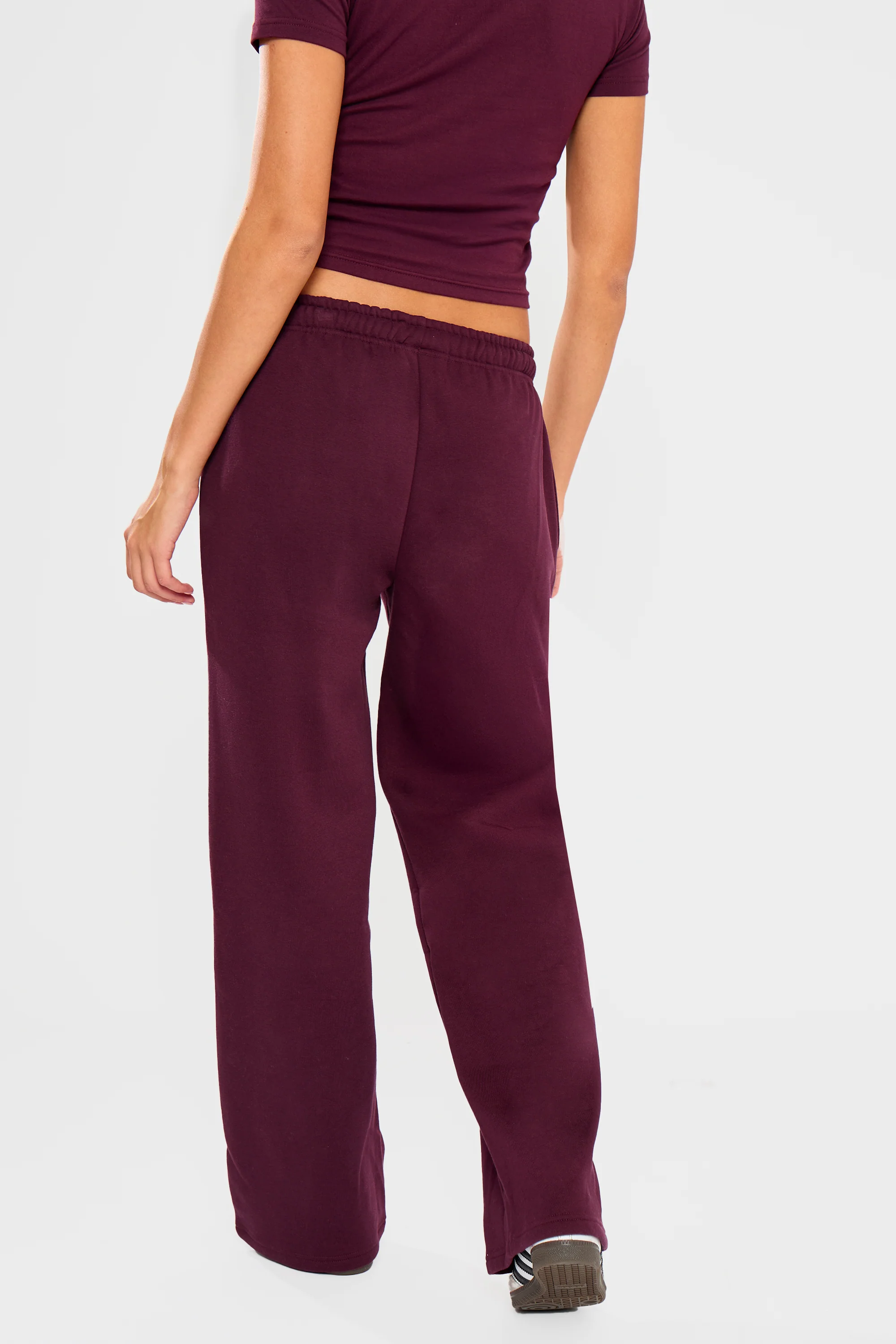 Kaiia Embossed Bubble Logo Wide Leg Joggers Deep Merlot Burgundy - Image 4