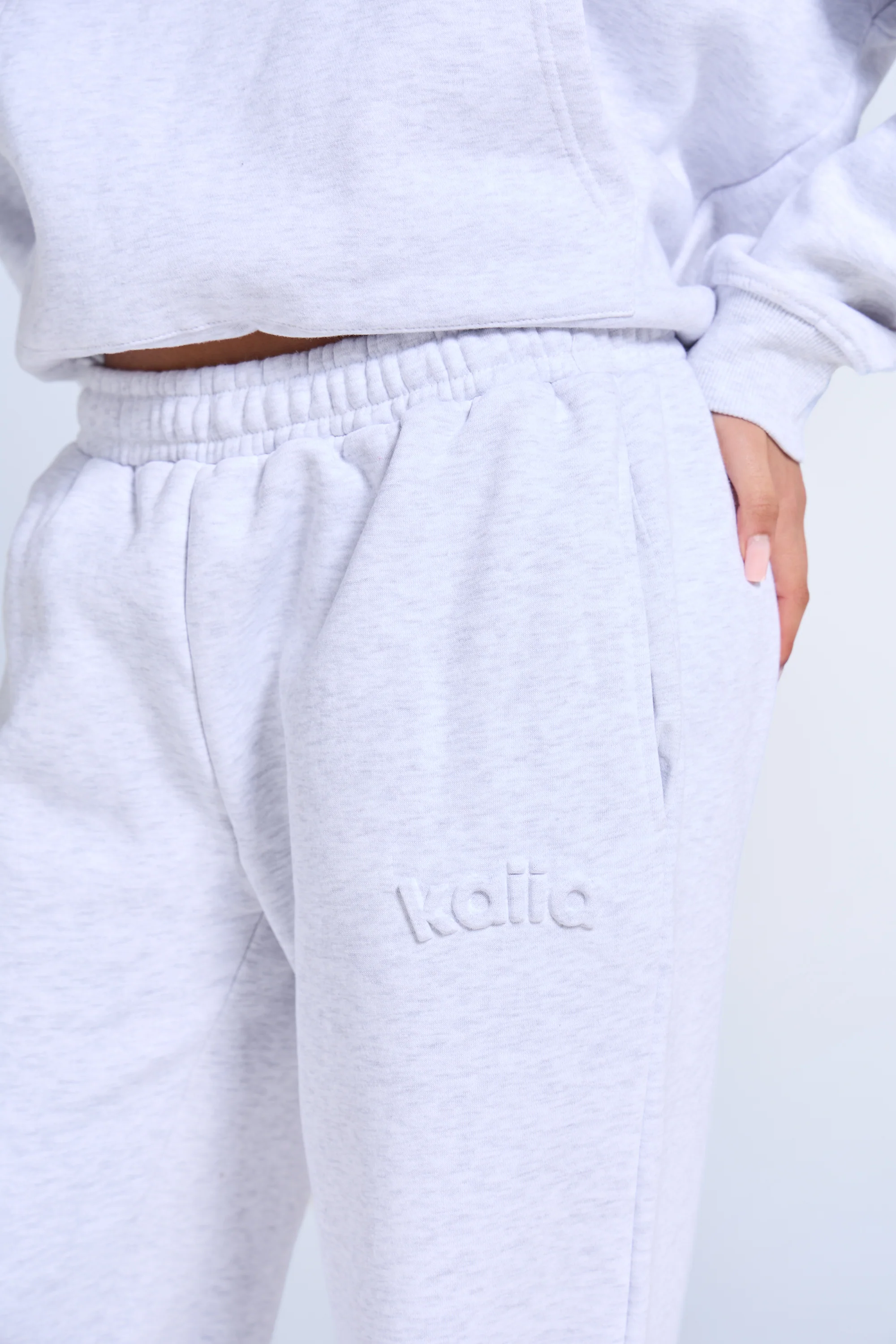 Kaiia Embossed Logo Wide Leg Joggers Light Grey Marl - Image 2