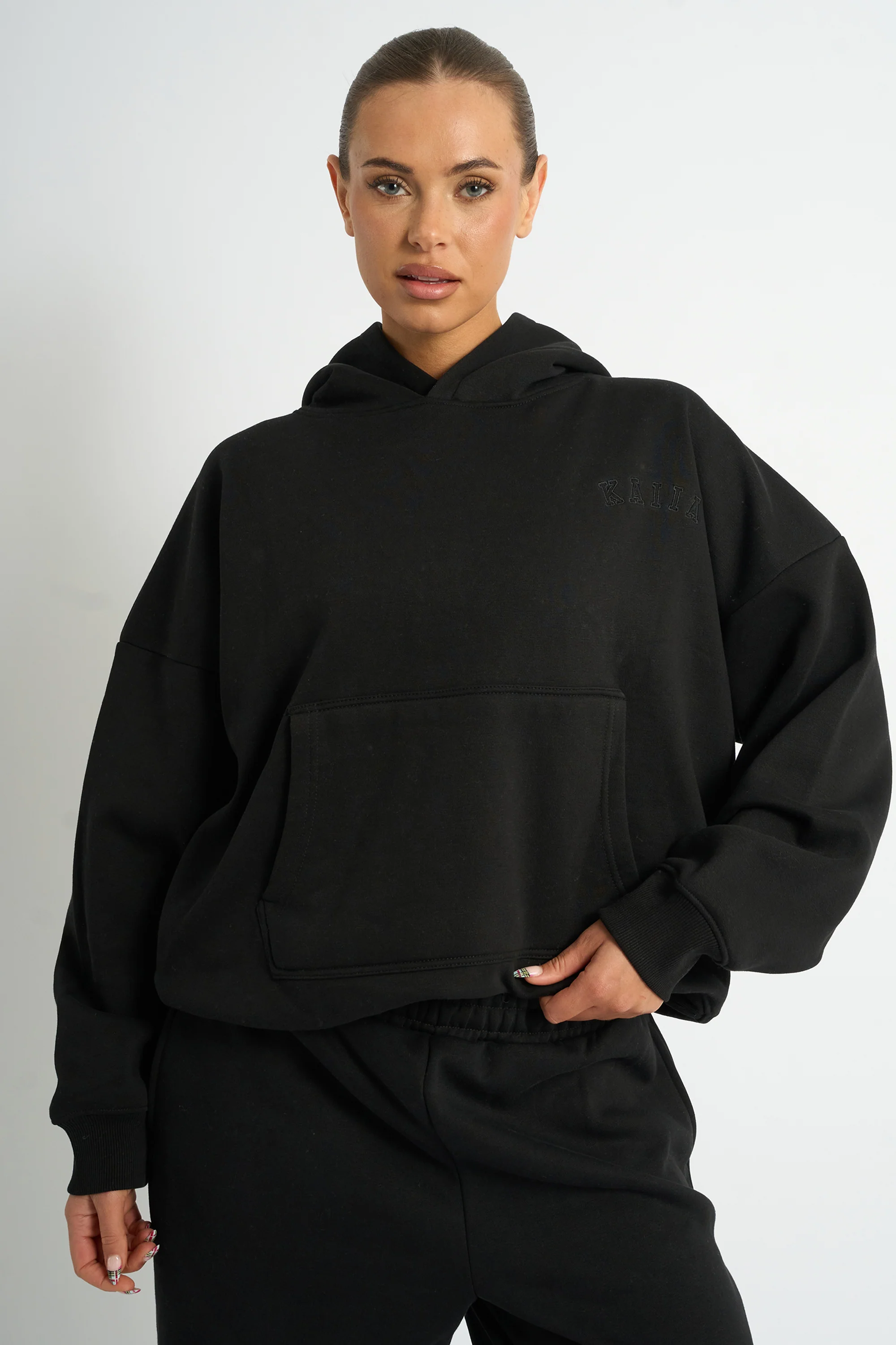 Kaiia Logo Embossed Oversized Hoodie Black - Image 2