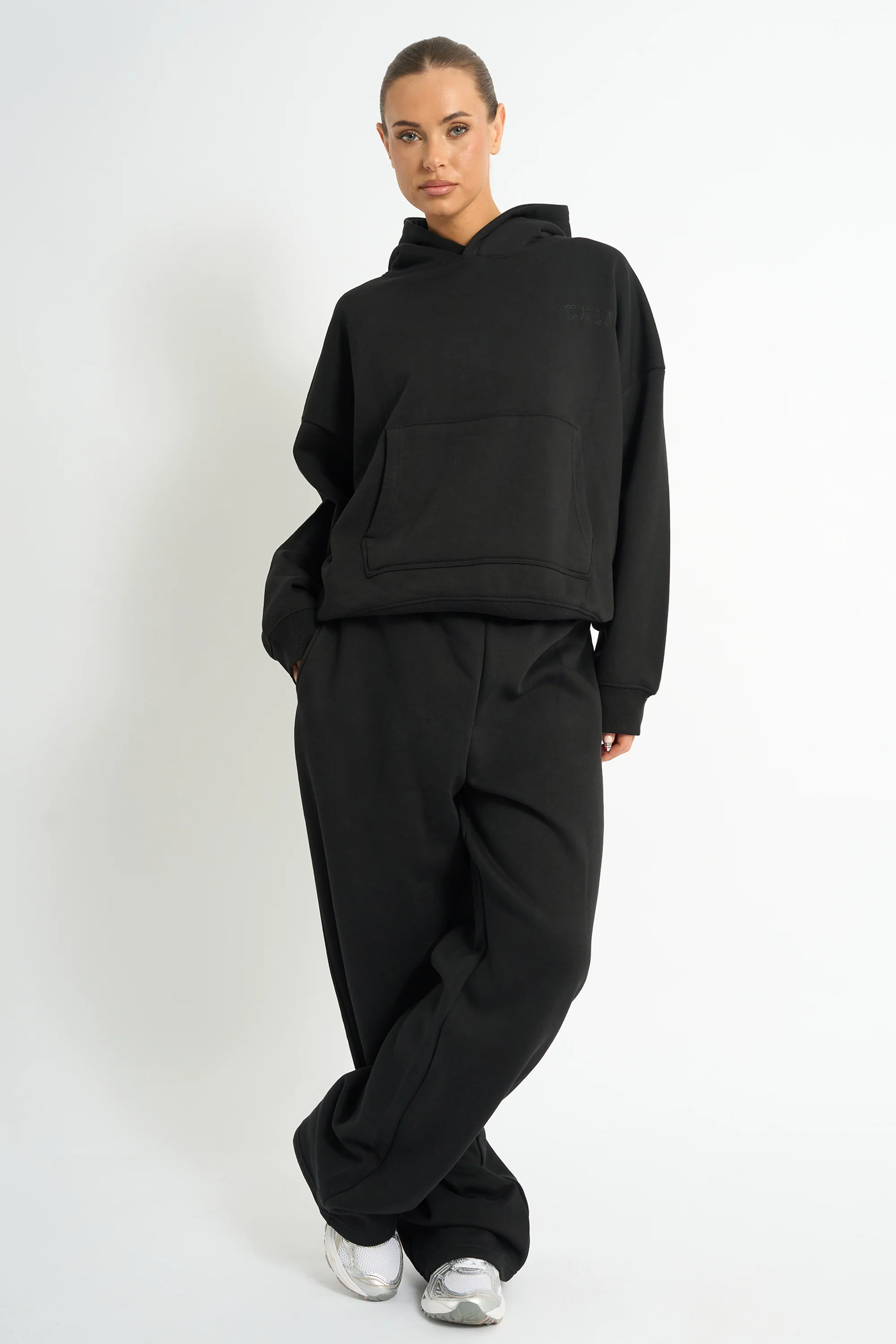 Kaiia Logo Embossed Oversized Hoodie Black - Image 3