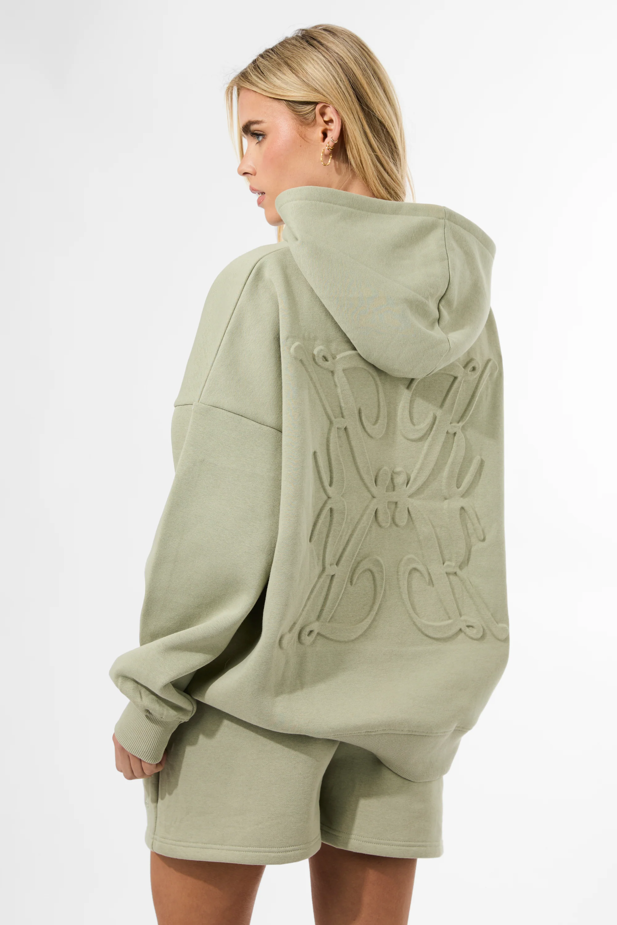 Kaiia Logo Embossed Oversized Hoodie Light Sage
