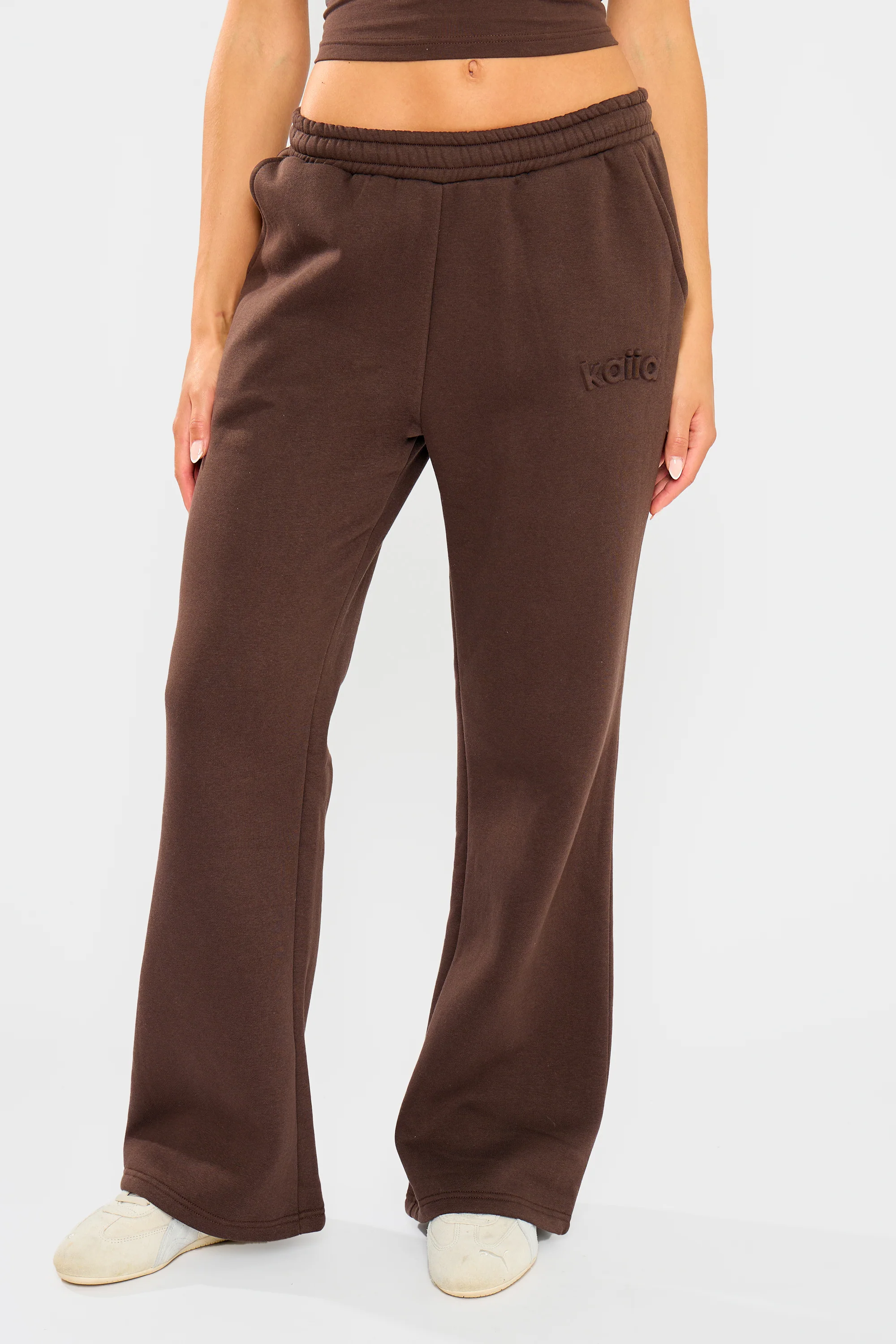 Kaiia Embossed Wide Leg Joggers Bitter Chocolate - Image 7