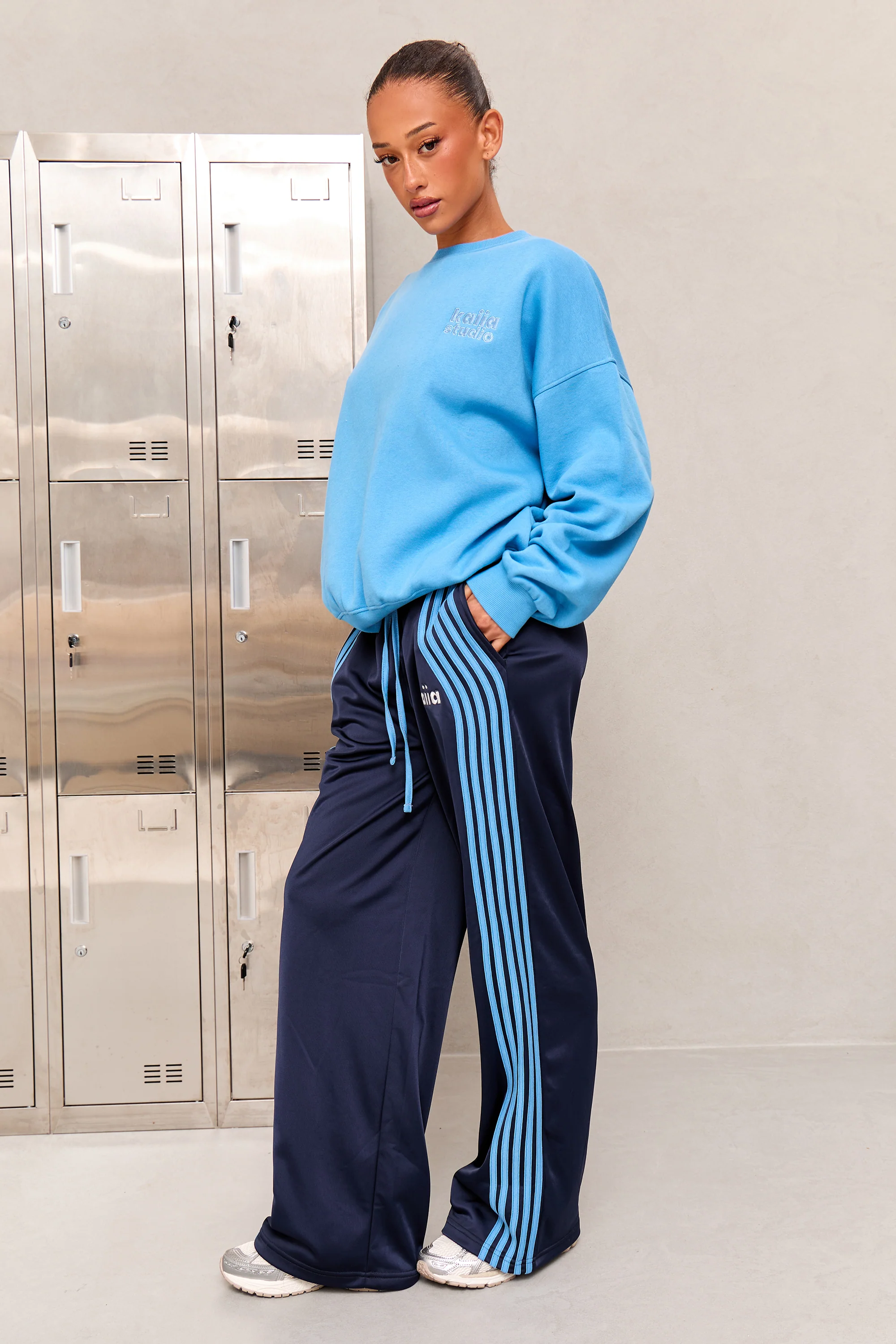 Kaiia Embroidered Tricot Joggers Deep Navy & Vibrant Blue - Image 5