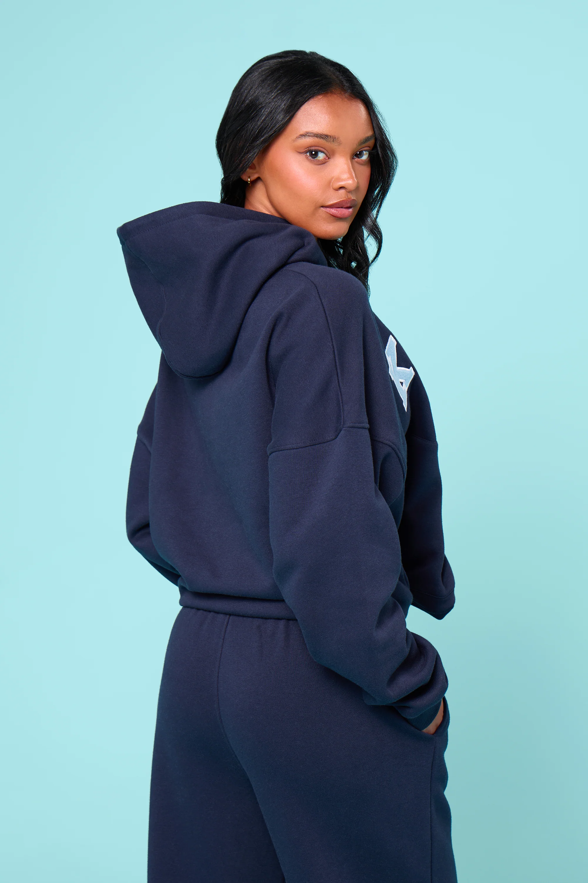 Kaiia Essentials Slogan Oversized Hoodie Navy & Baby Blue - Image 8
