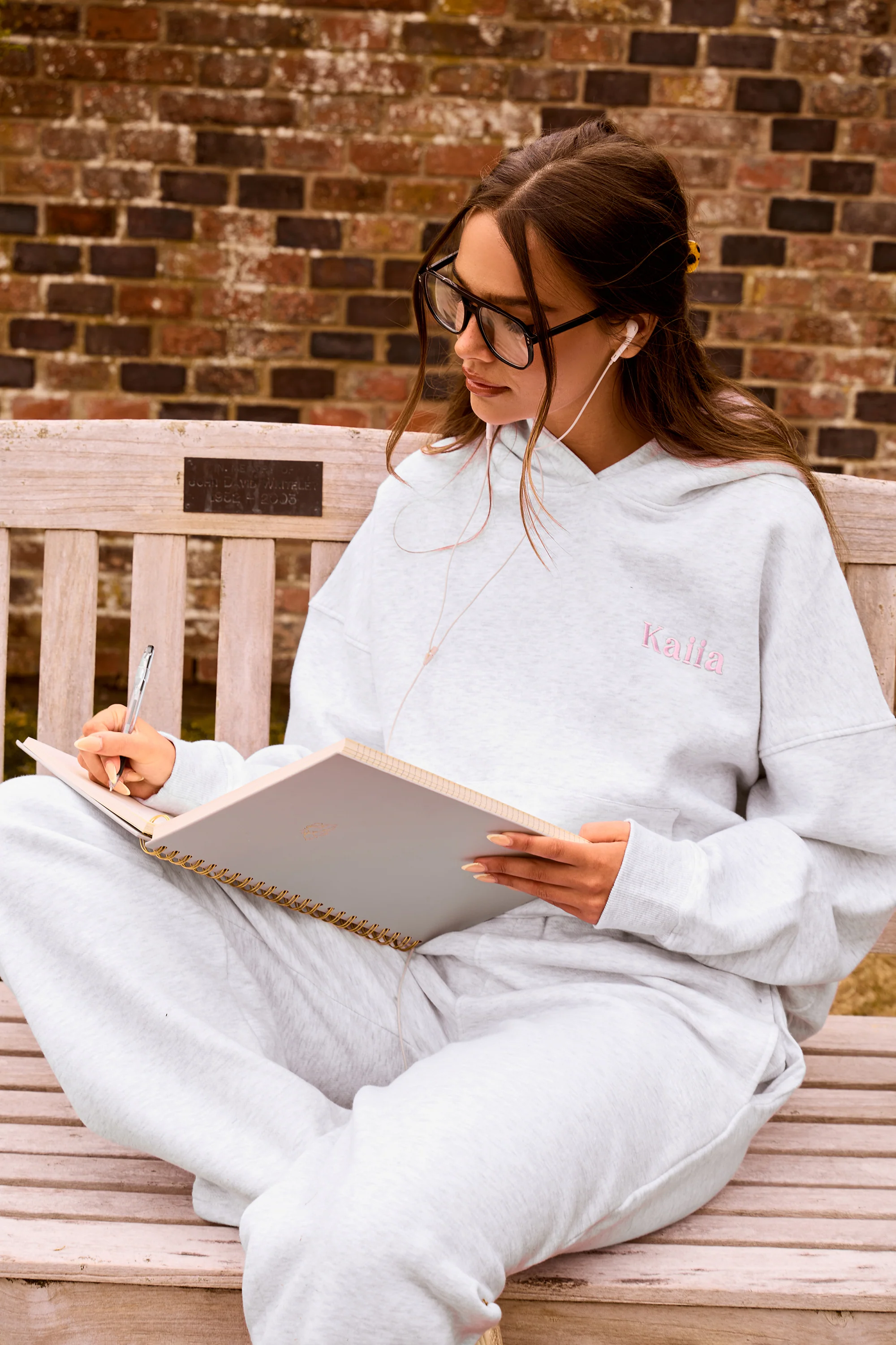 Kaiia Girly Back Graphic Oversized Hoodie Light Grey Marl - Image 4