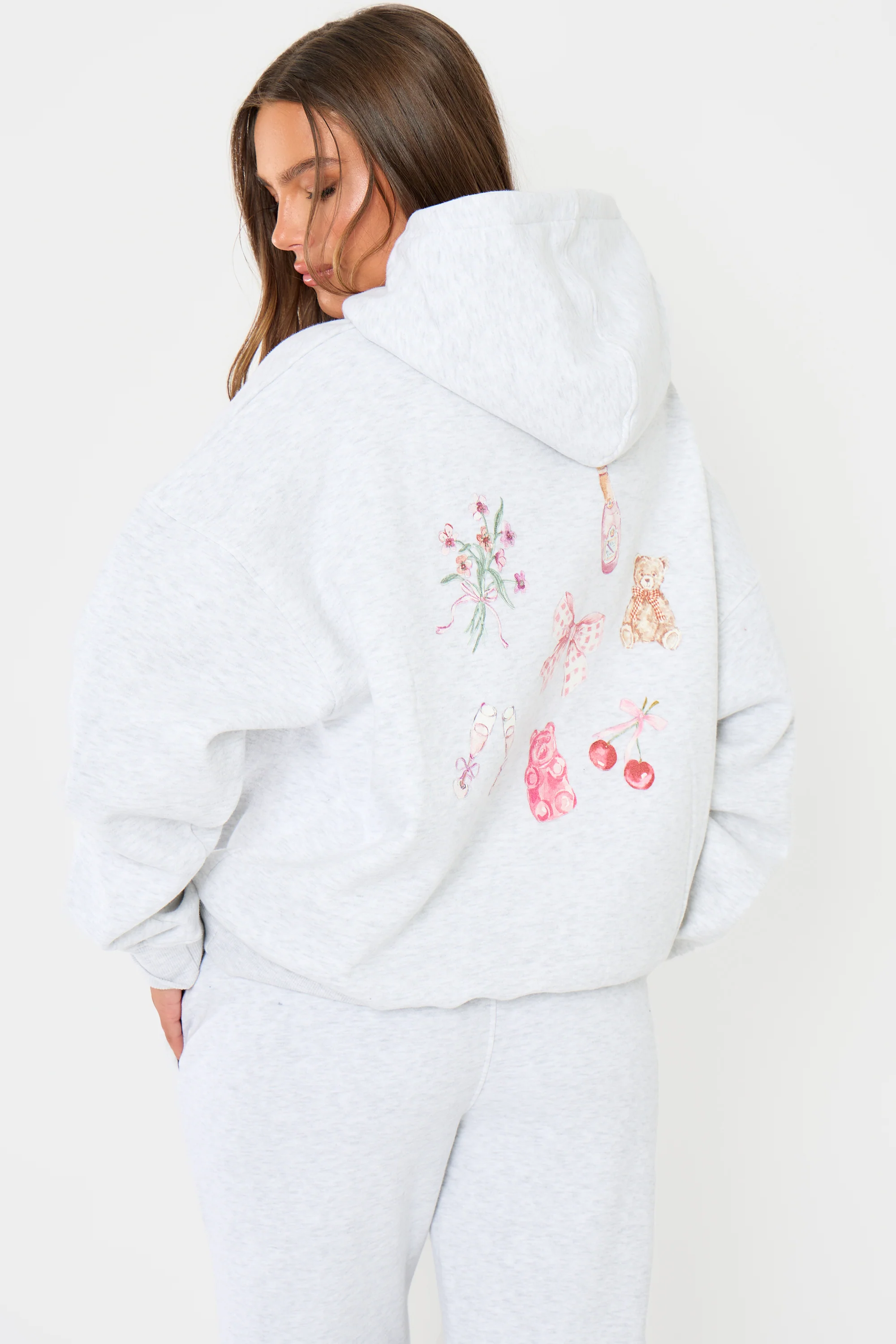 Kaiia Girly Back Graphic Oversized Hoodie Light Grey Marl - Image 5
