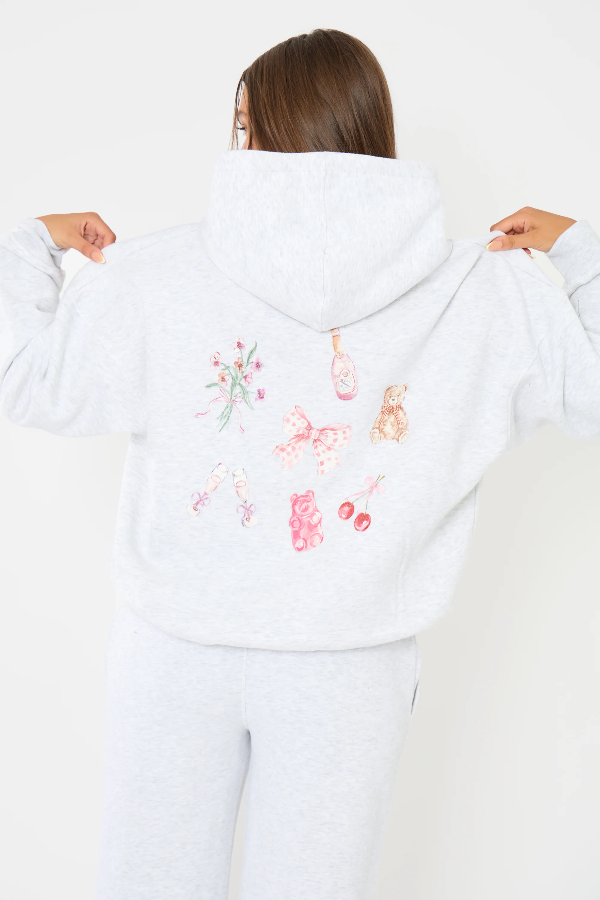 Kaiia Girly Back Graphic Oversized Hoodie Light Grey Marl - Image 7