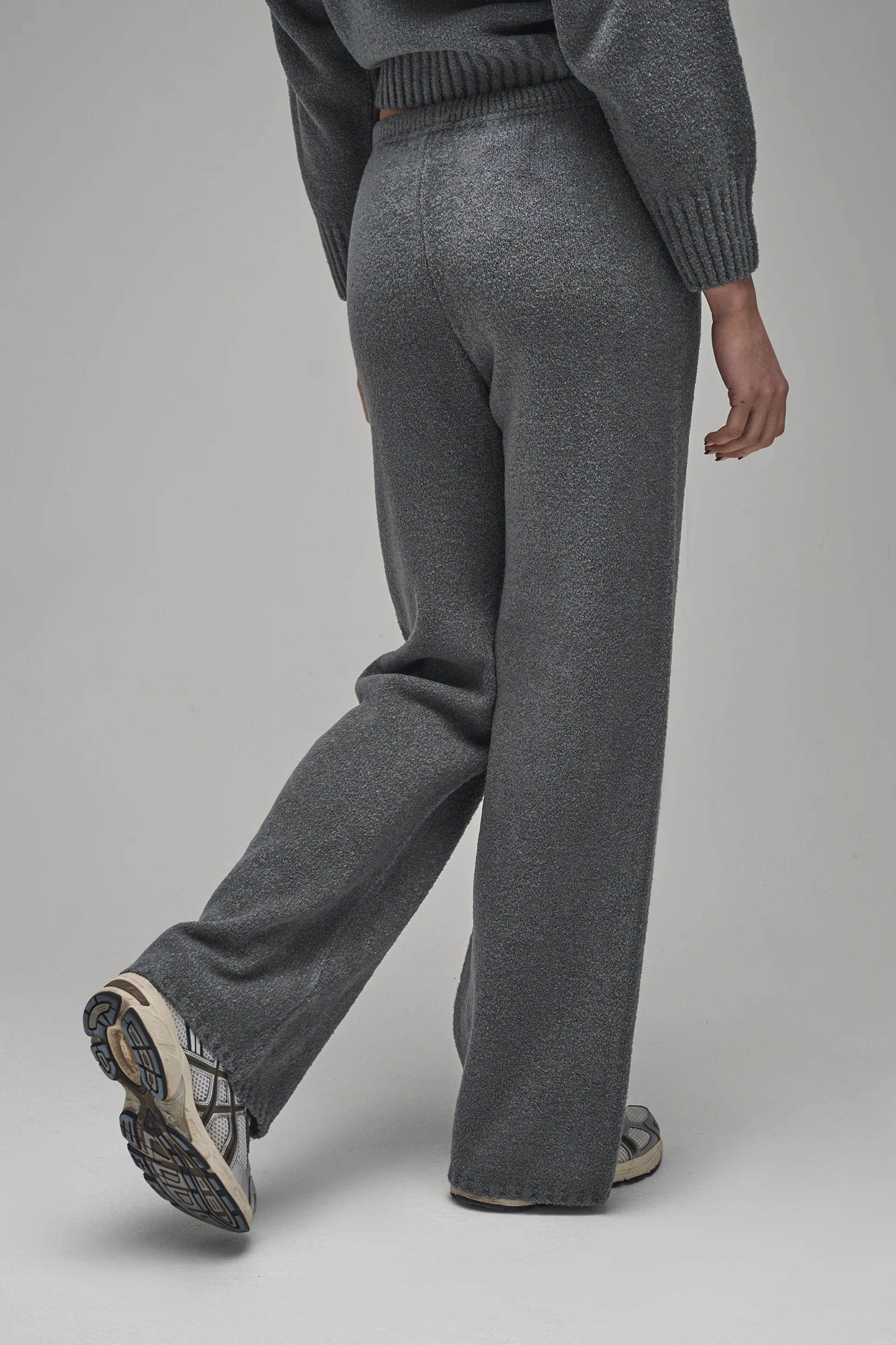 Kaiia Script Knit Wide Leg Trousers Charcoal - Image 4