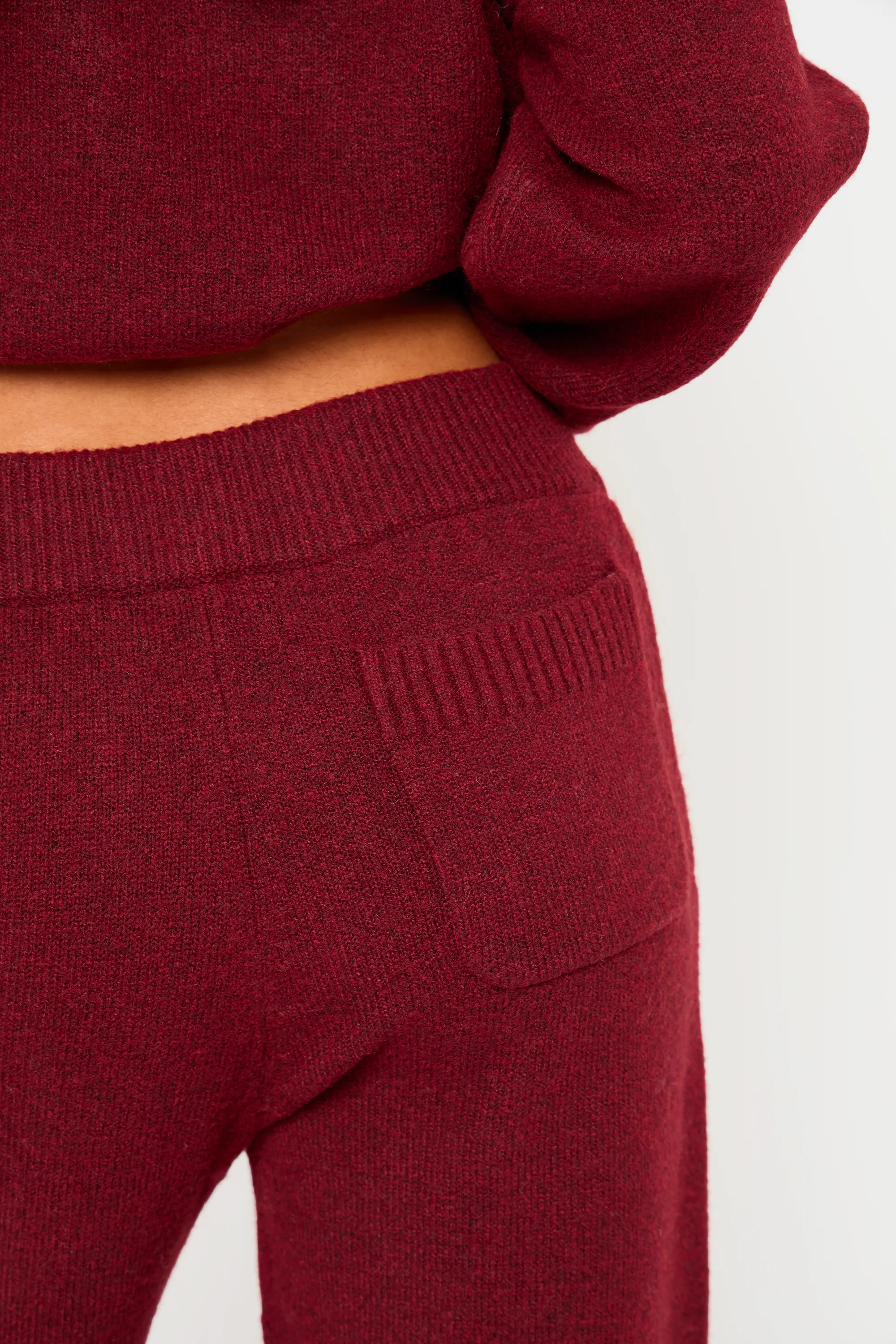 Kaiia Knit Wide Leg Trousers Burgundy - Image 2