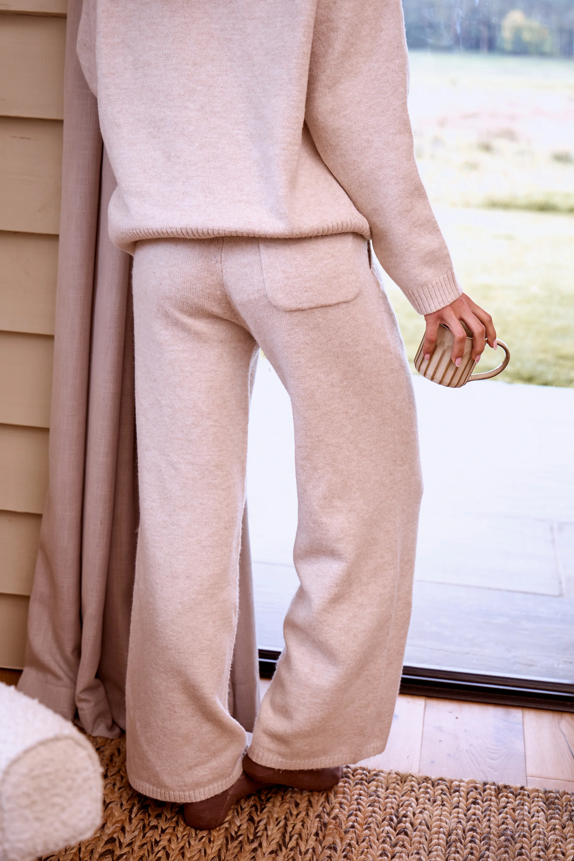 Kaiia Knit Wide Leg Trousers Oatmeal - Image 4