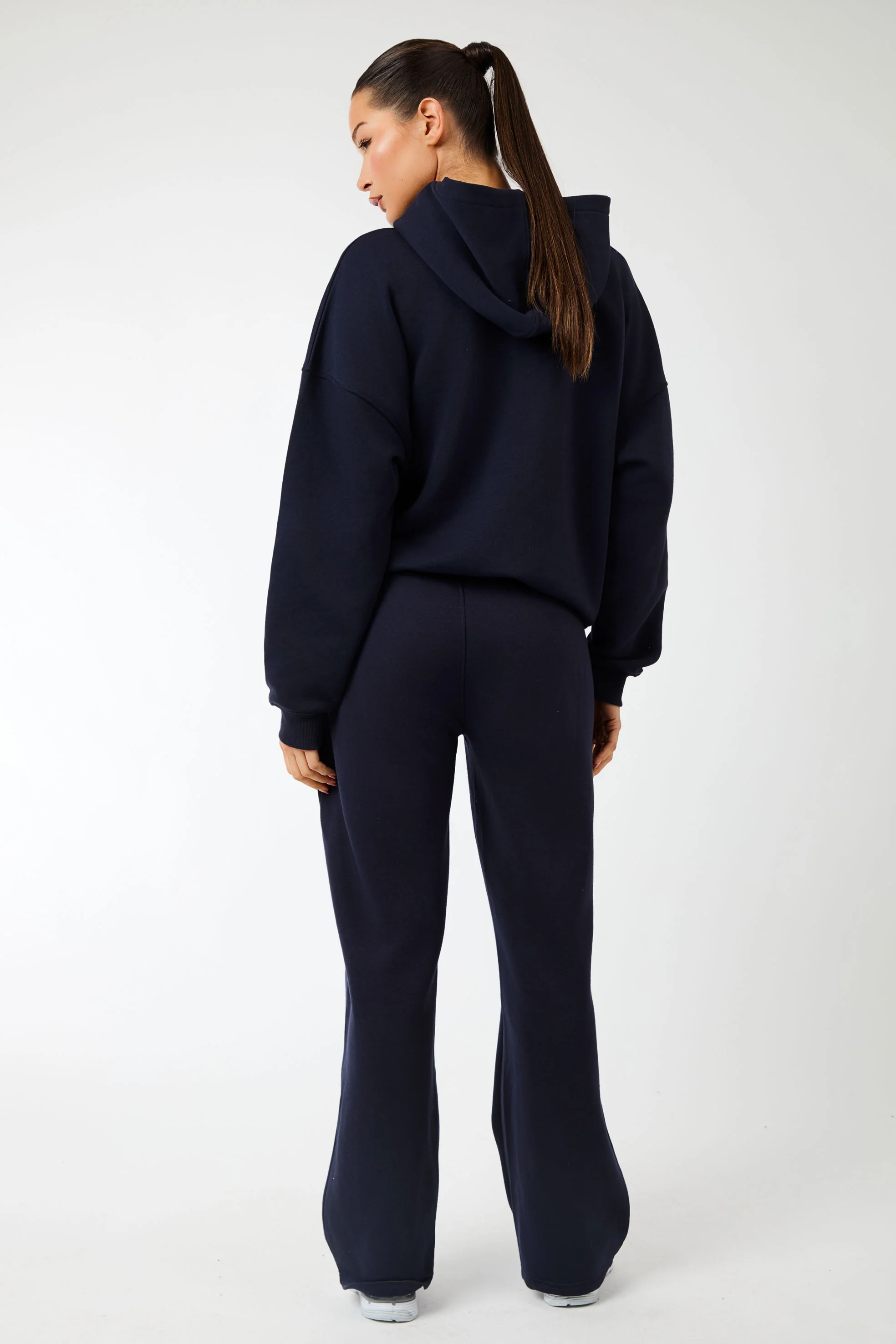 Kaiia Label Logo Exposed Waistband Wide Leg Joggers Navy - Image 3