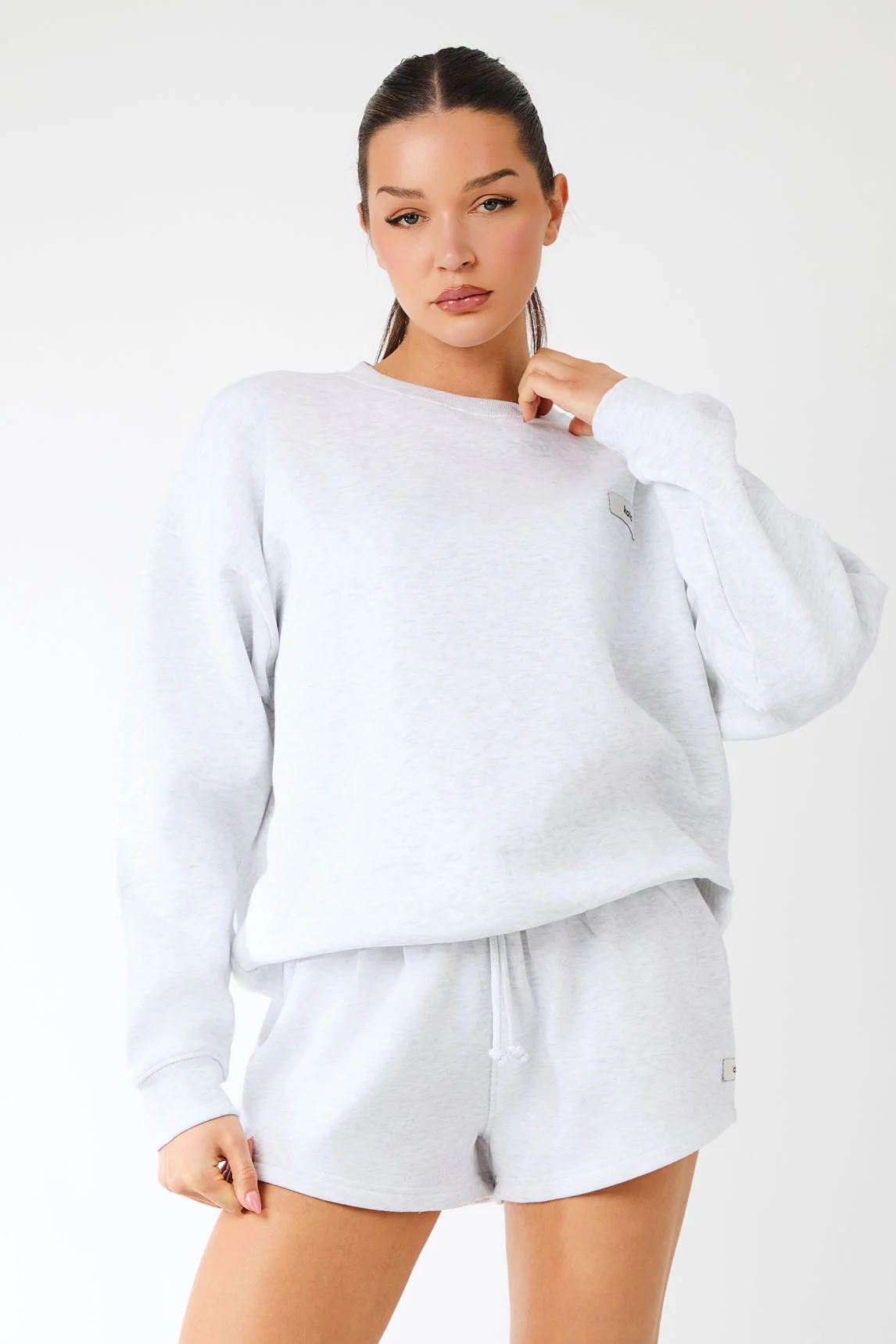 Kaiia Label Logo Mini Sweat Shorts Light Grey Marl - Image 9